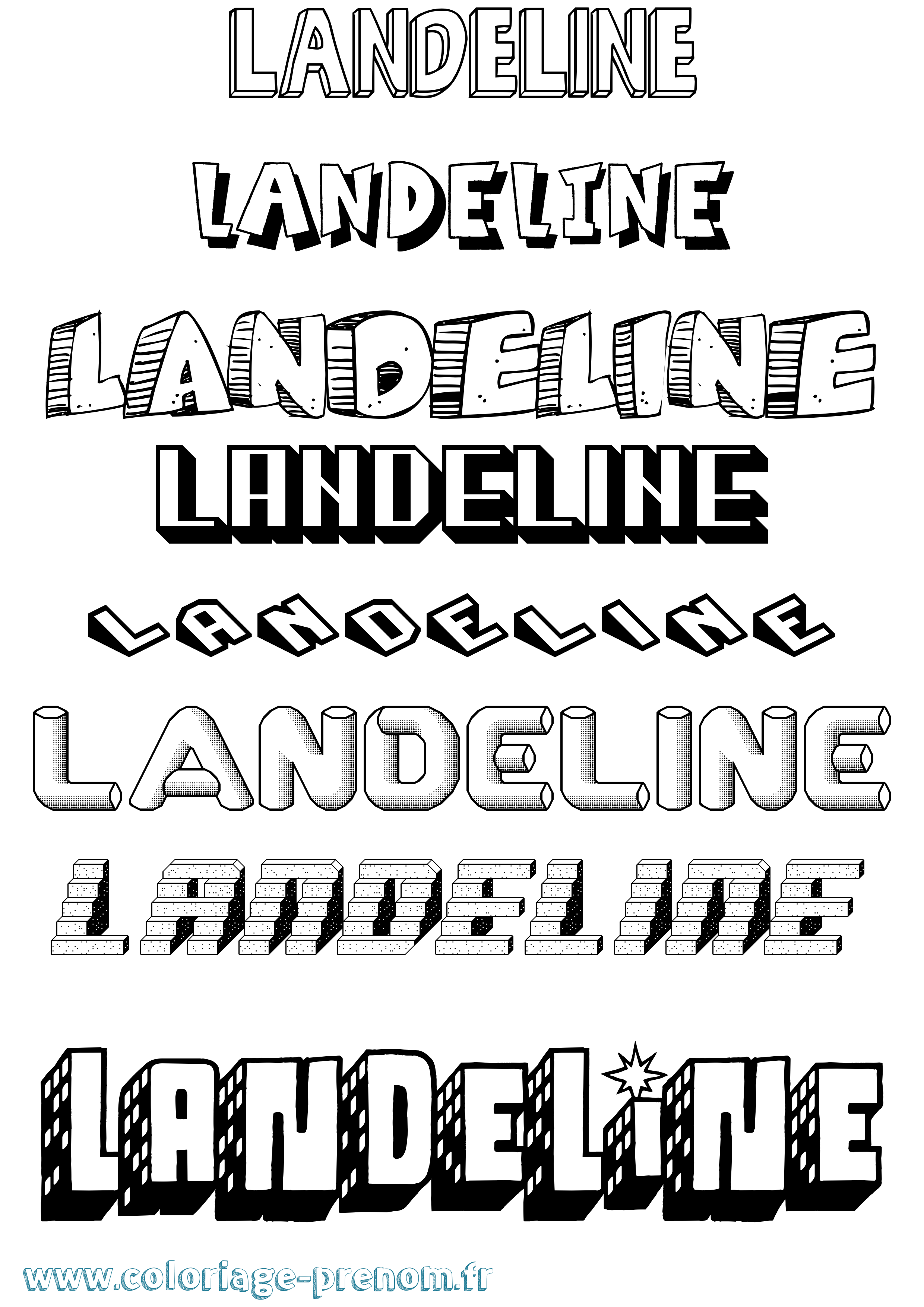 Coloriage Landeline Effet 3D Coloriage prénom Landeline Effet 3D