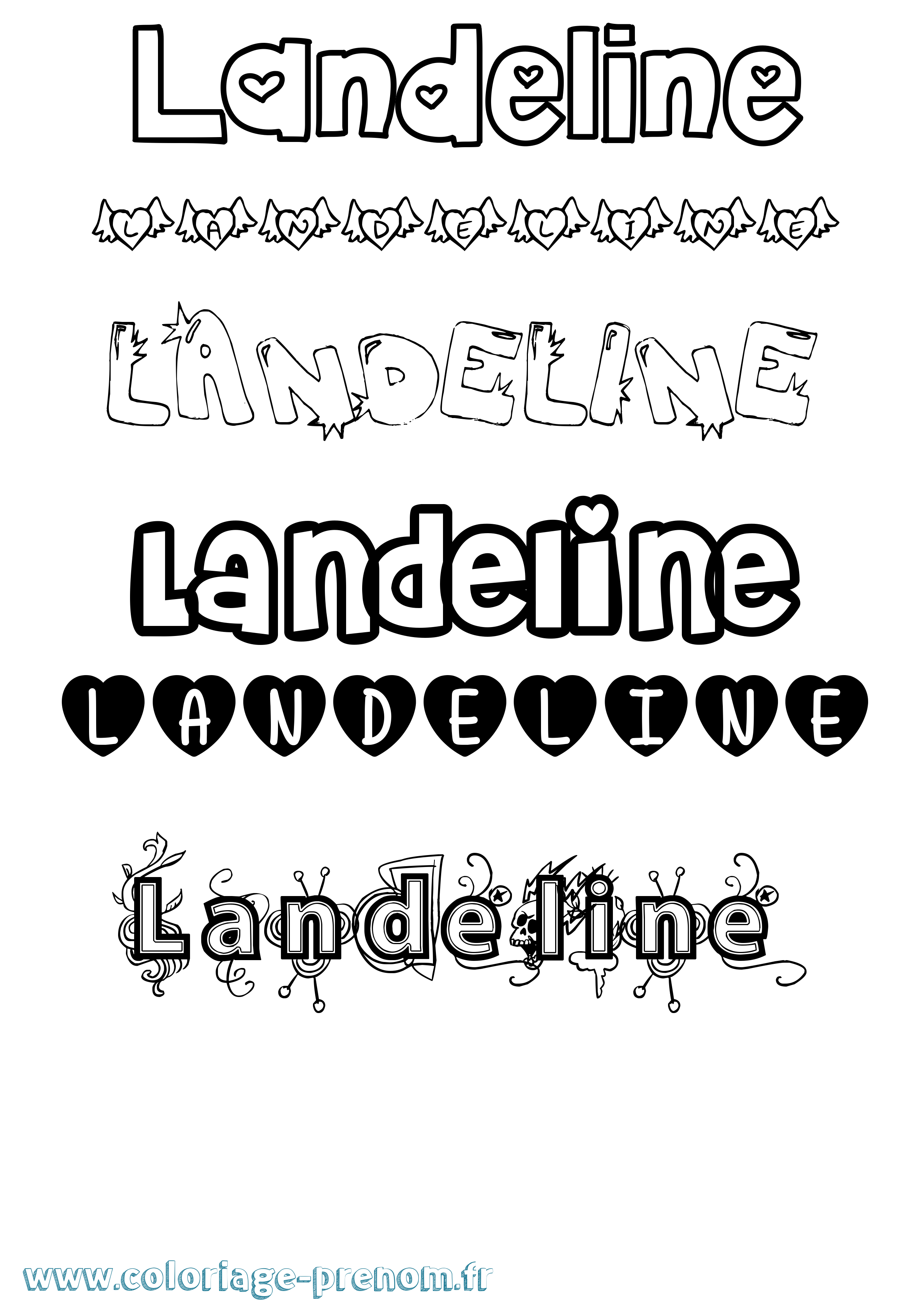 Coloriage prénom Landeline Girly