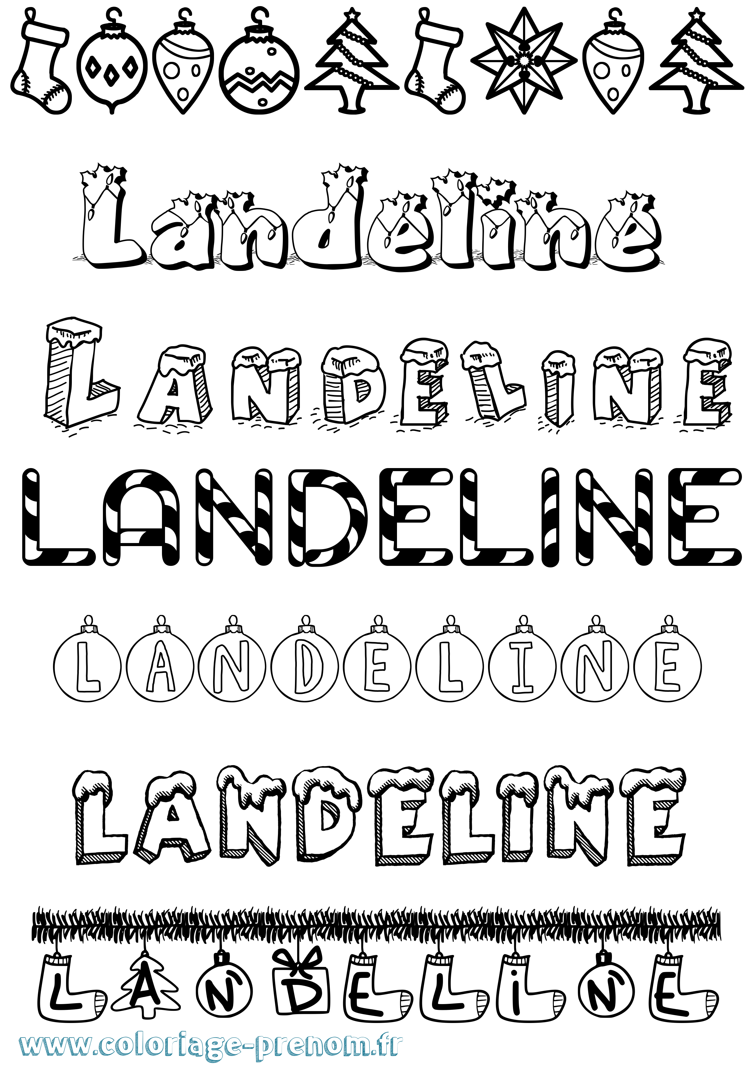 Coloriage prénom Landeline Noël