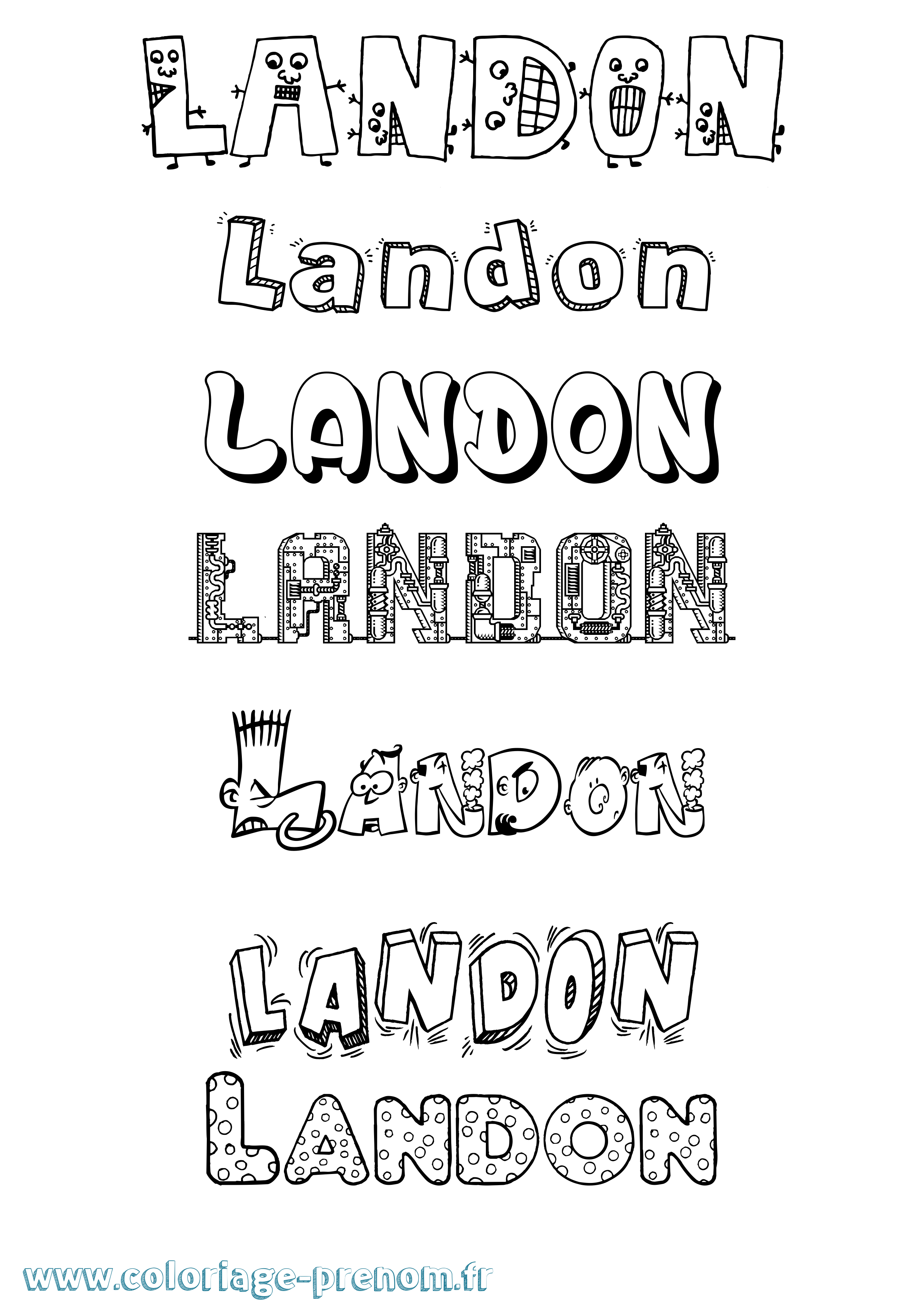 Coloriage prénom Landon Fun
