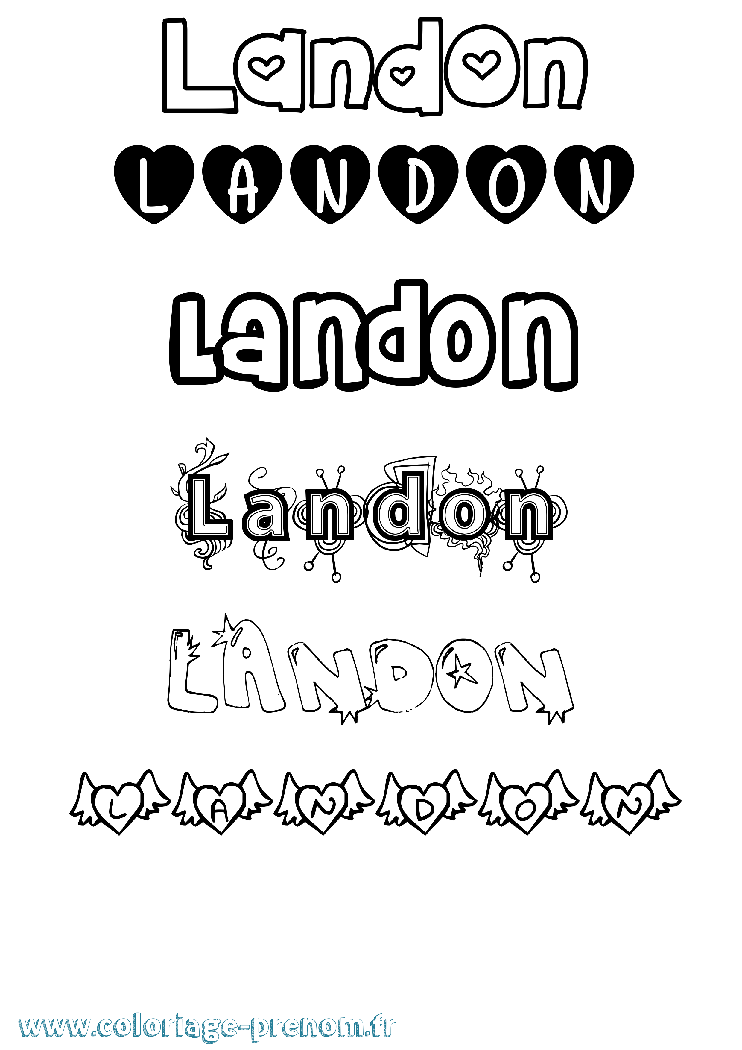 Coloriage prénom Landon Girly