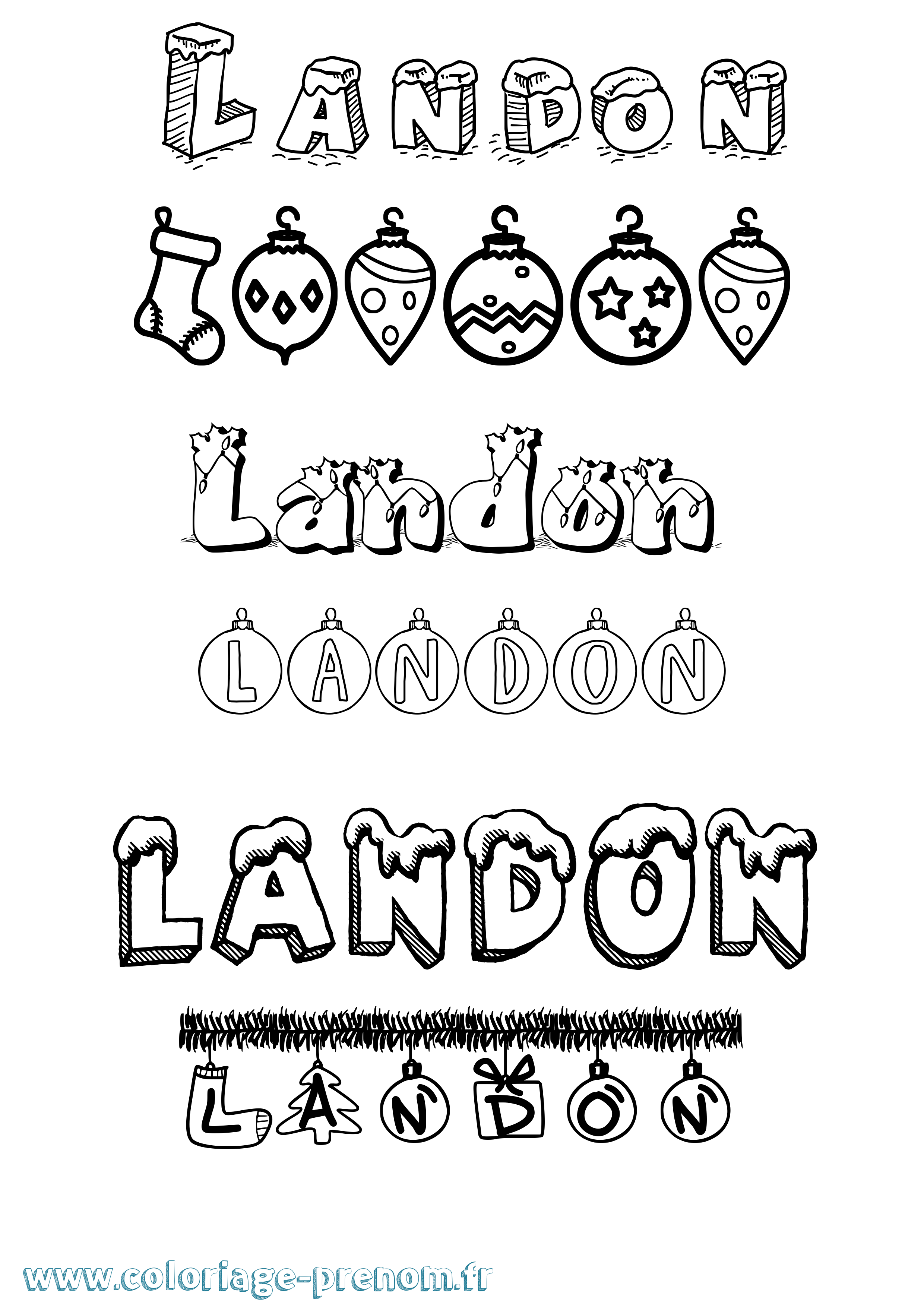 Coloriage prénom Landon Noël