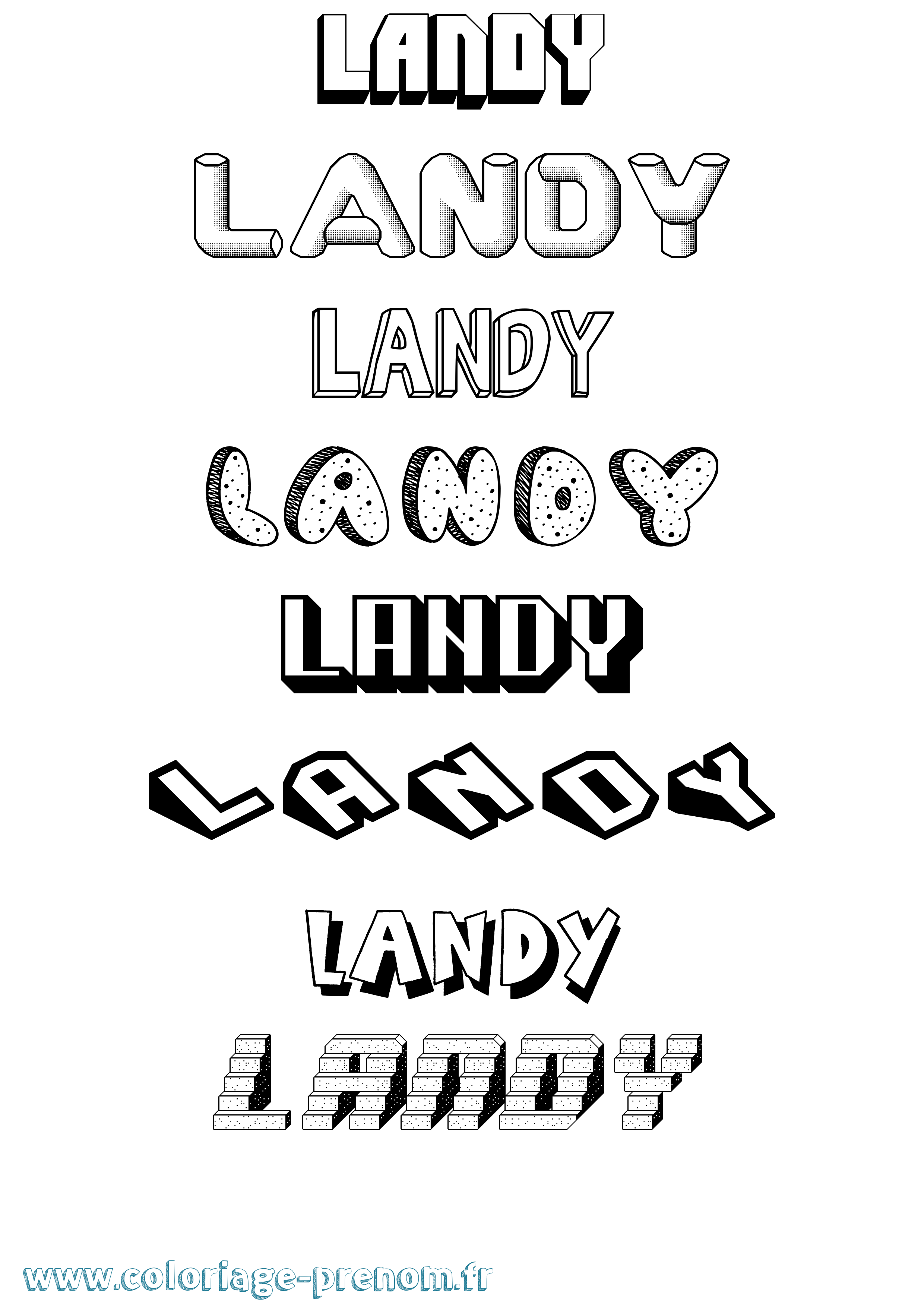 Coloriage prénom Landy Effet 3D