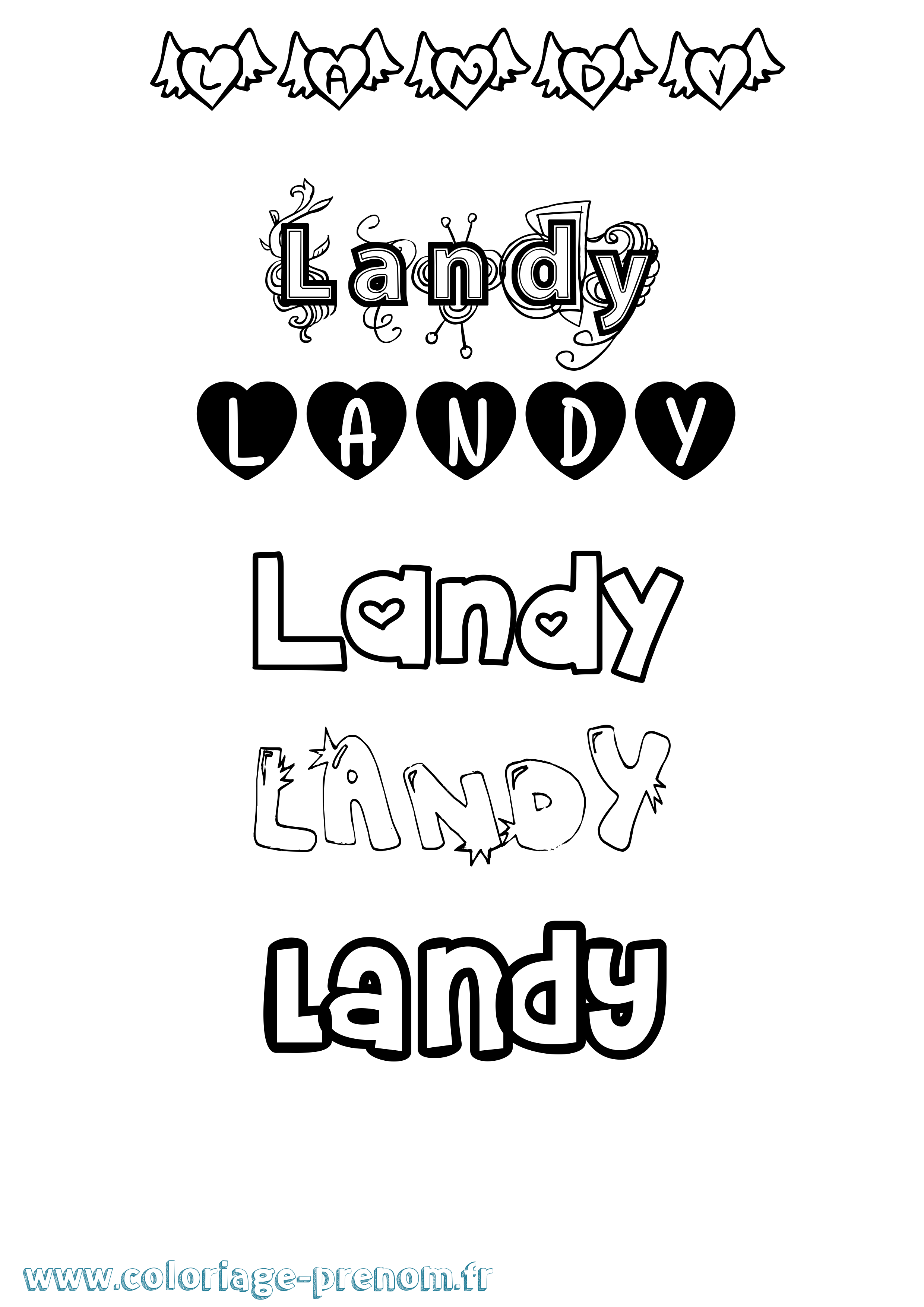 Coloriage prénom Landy Girly
