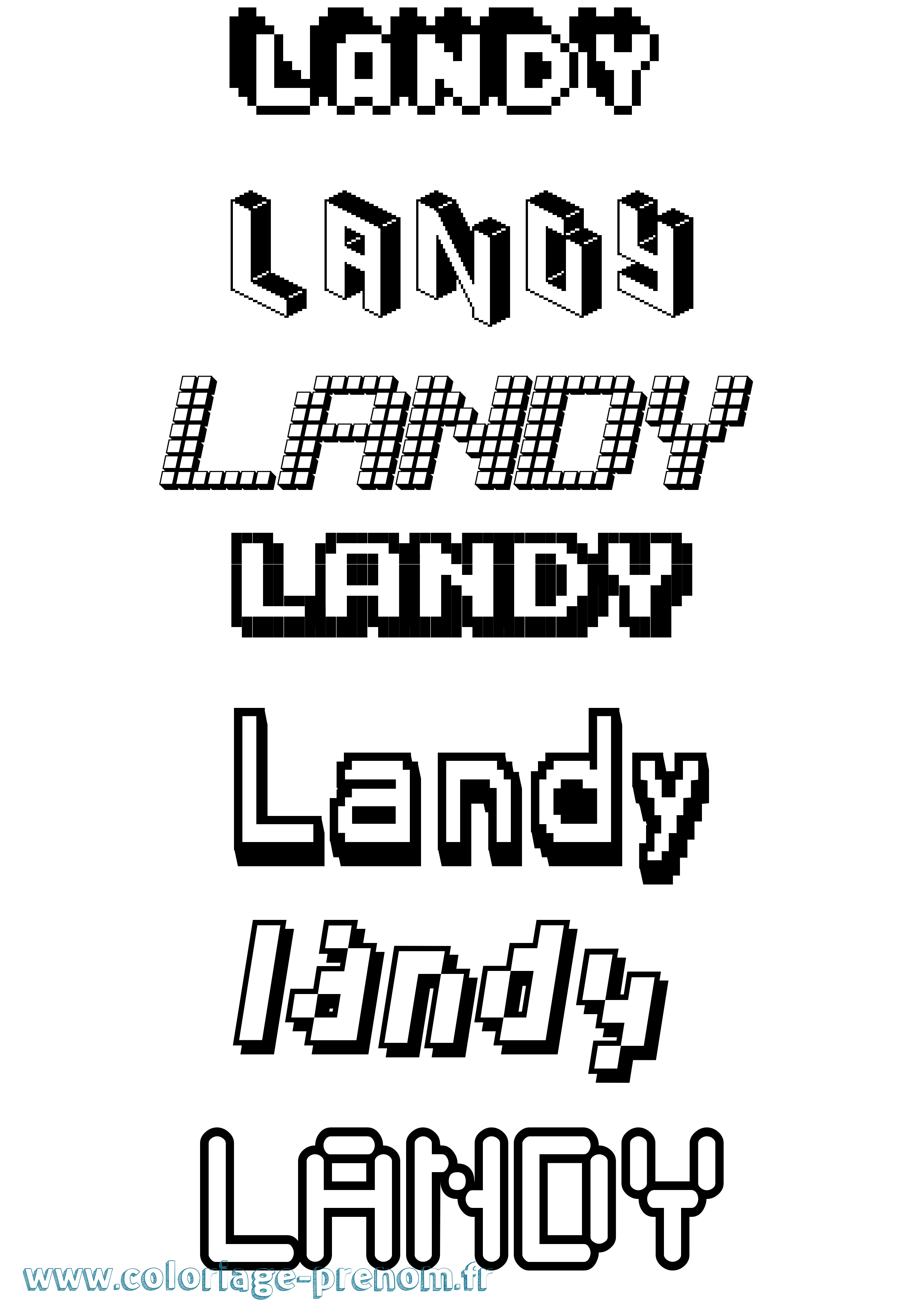 Coloriage prénom Landy Pixel
