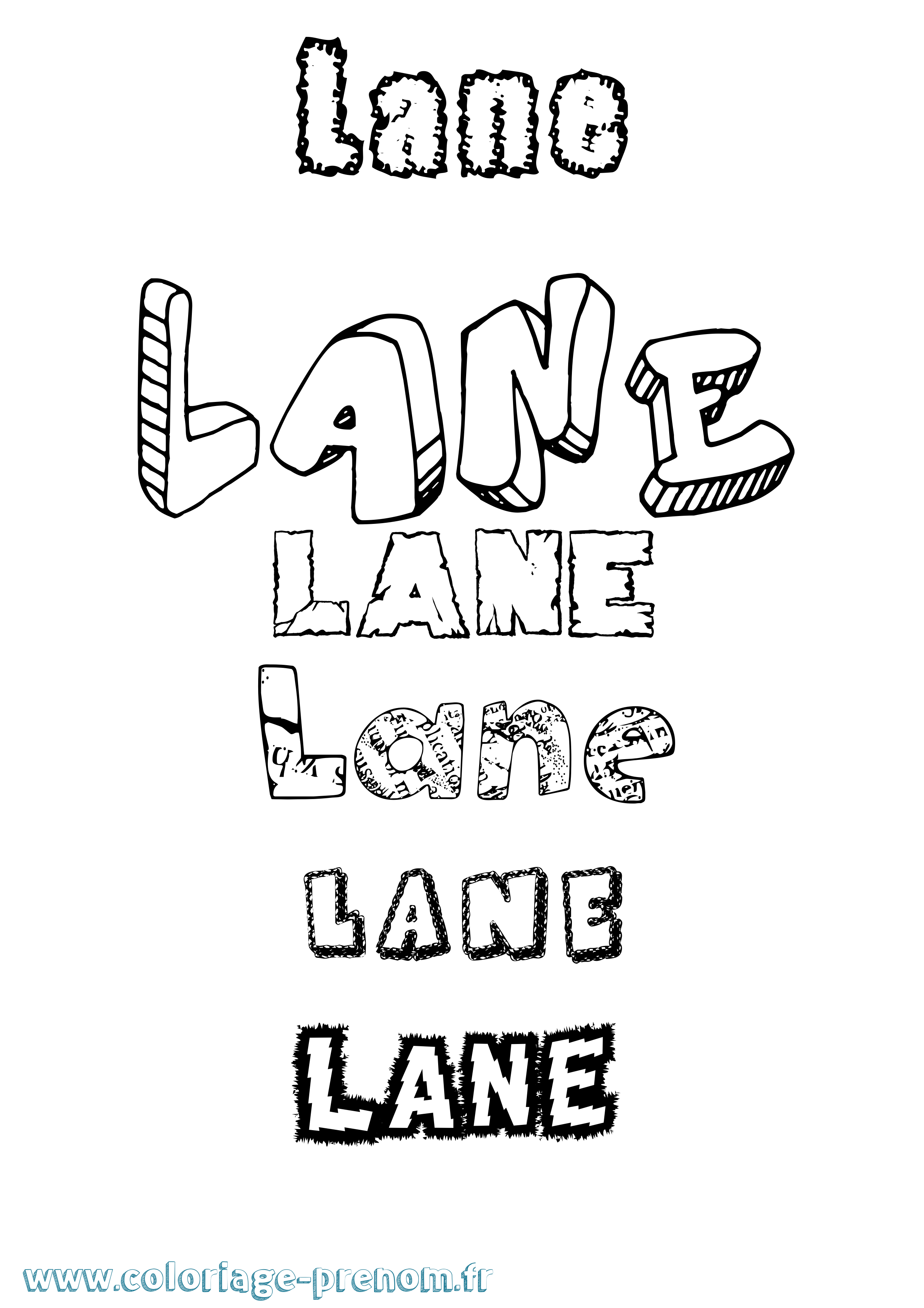 Coloriage prénom Lane Destructuré
