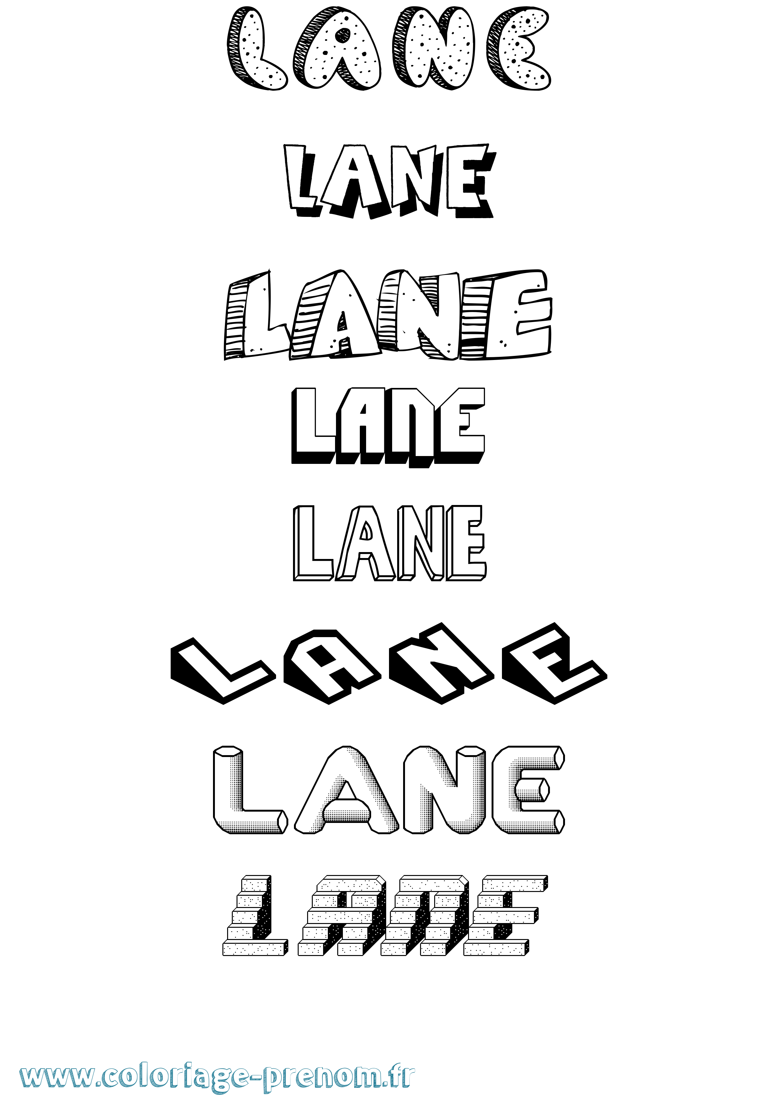 Coloriage prénom Lane Effet 3D