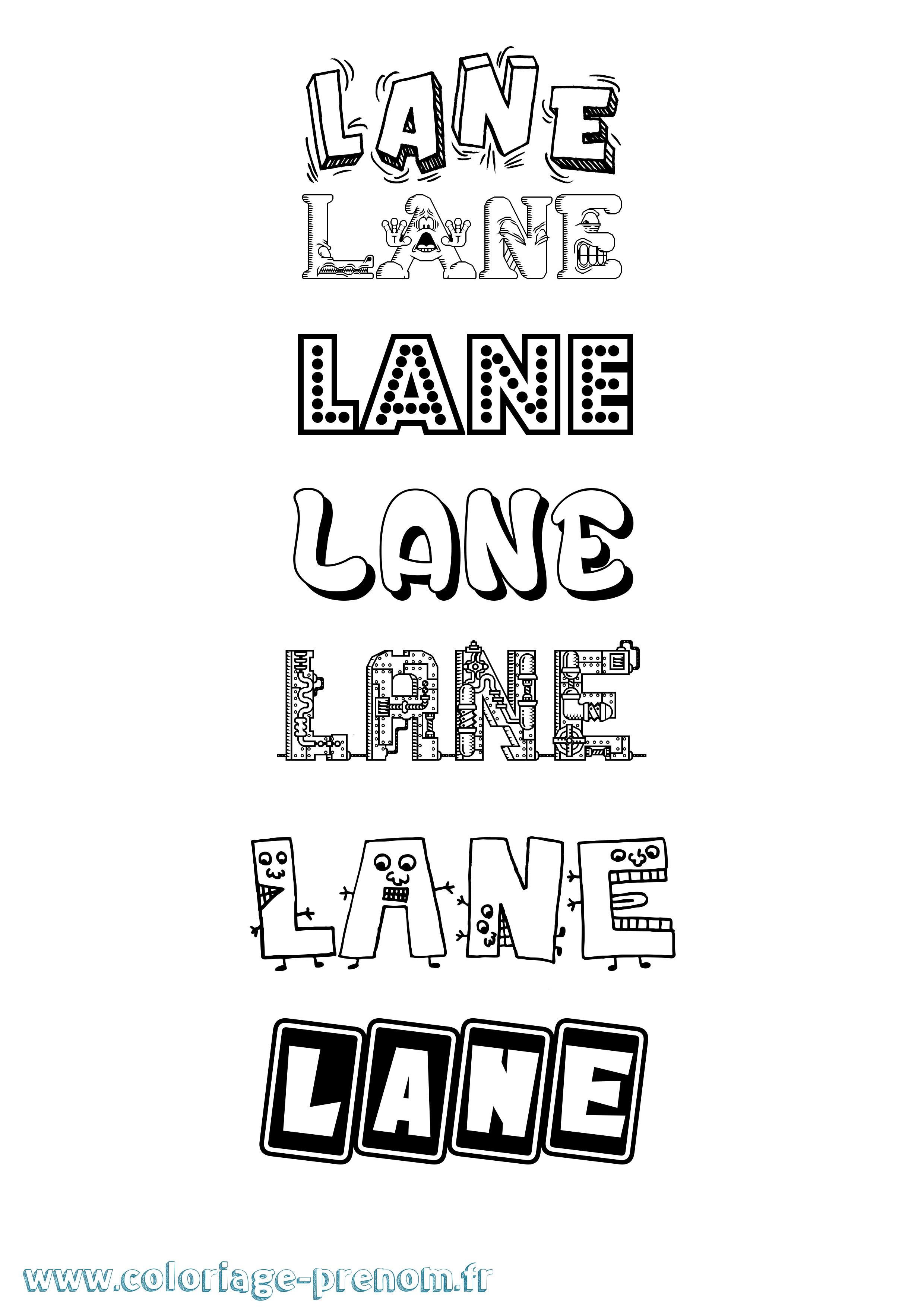 Coloriage prénom Lane Fun