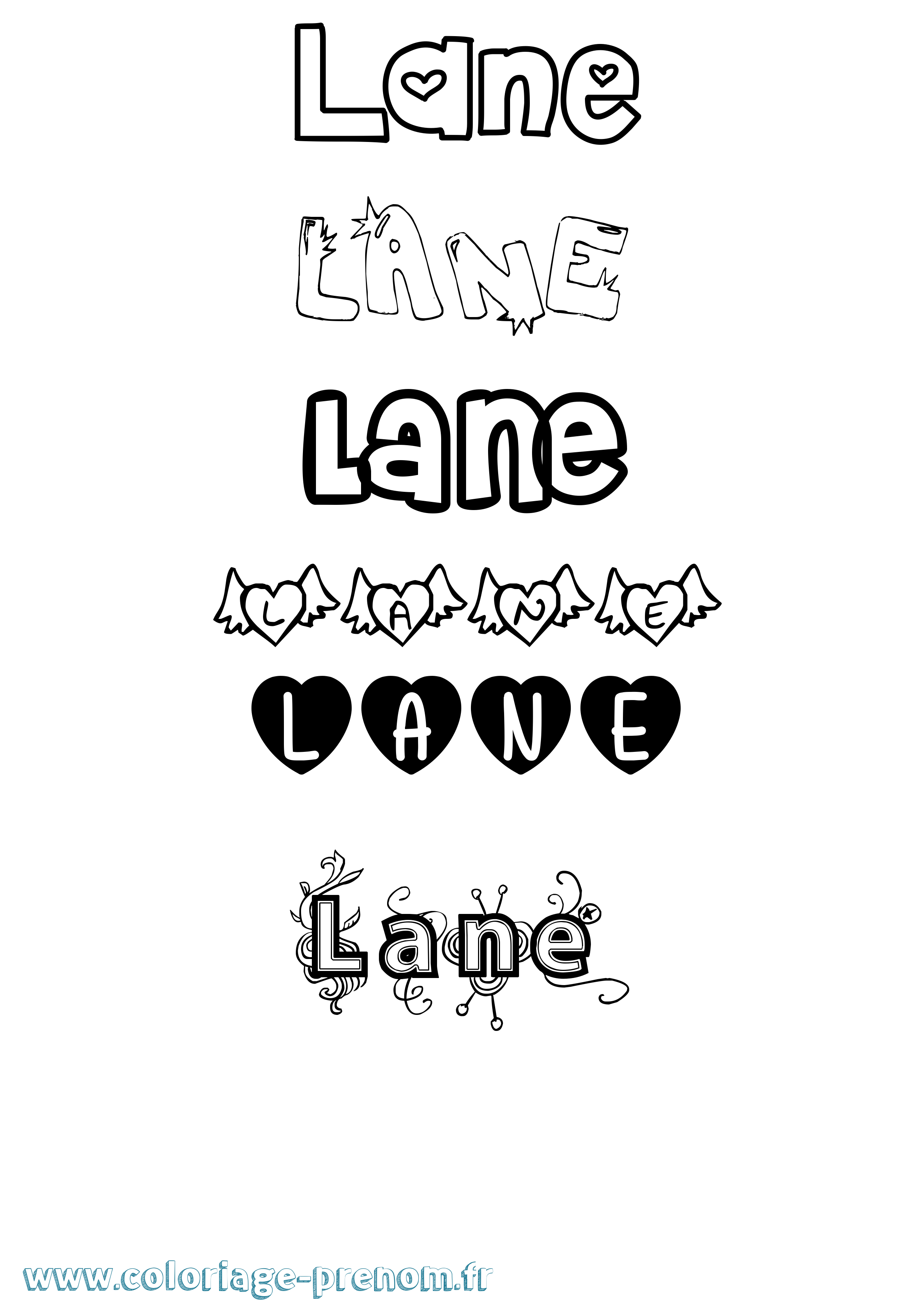 Coloriage prénom Lane Girly