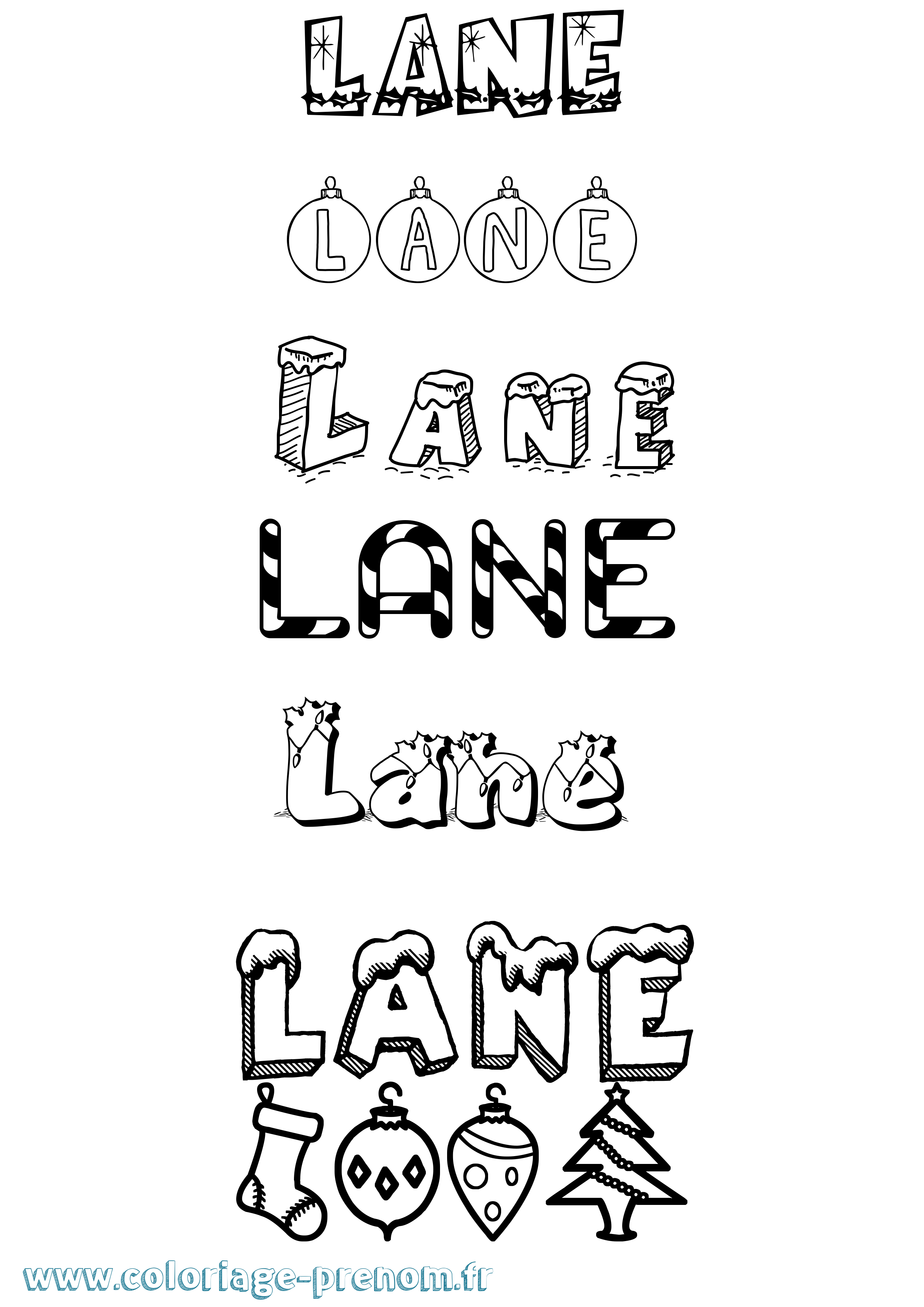 Coloriage prénom Lane Noël