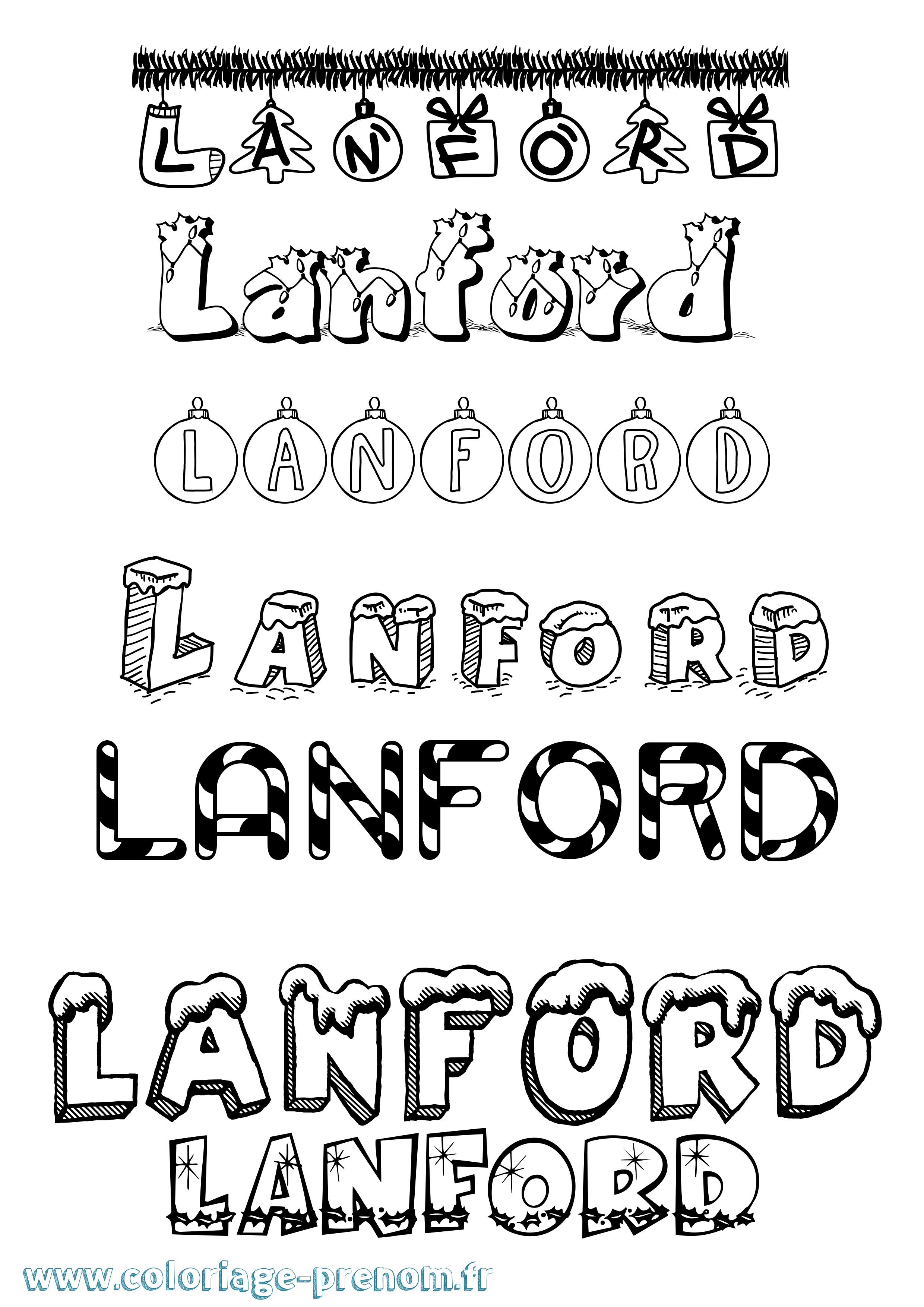 Coloriage prénom Lanford Noël