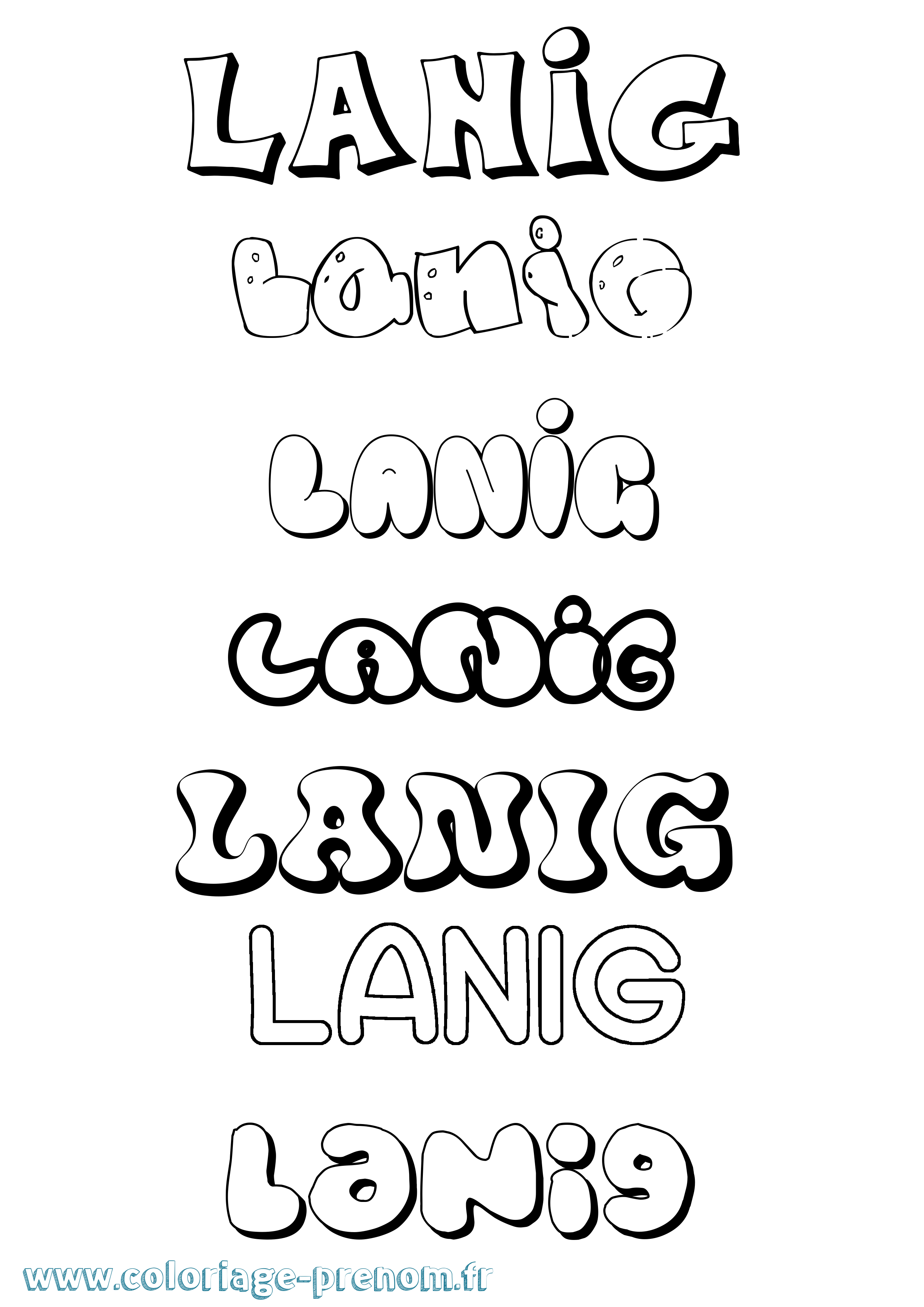 Coloriage prénom Lanig Bubble
