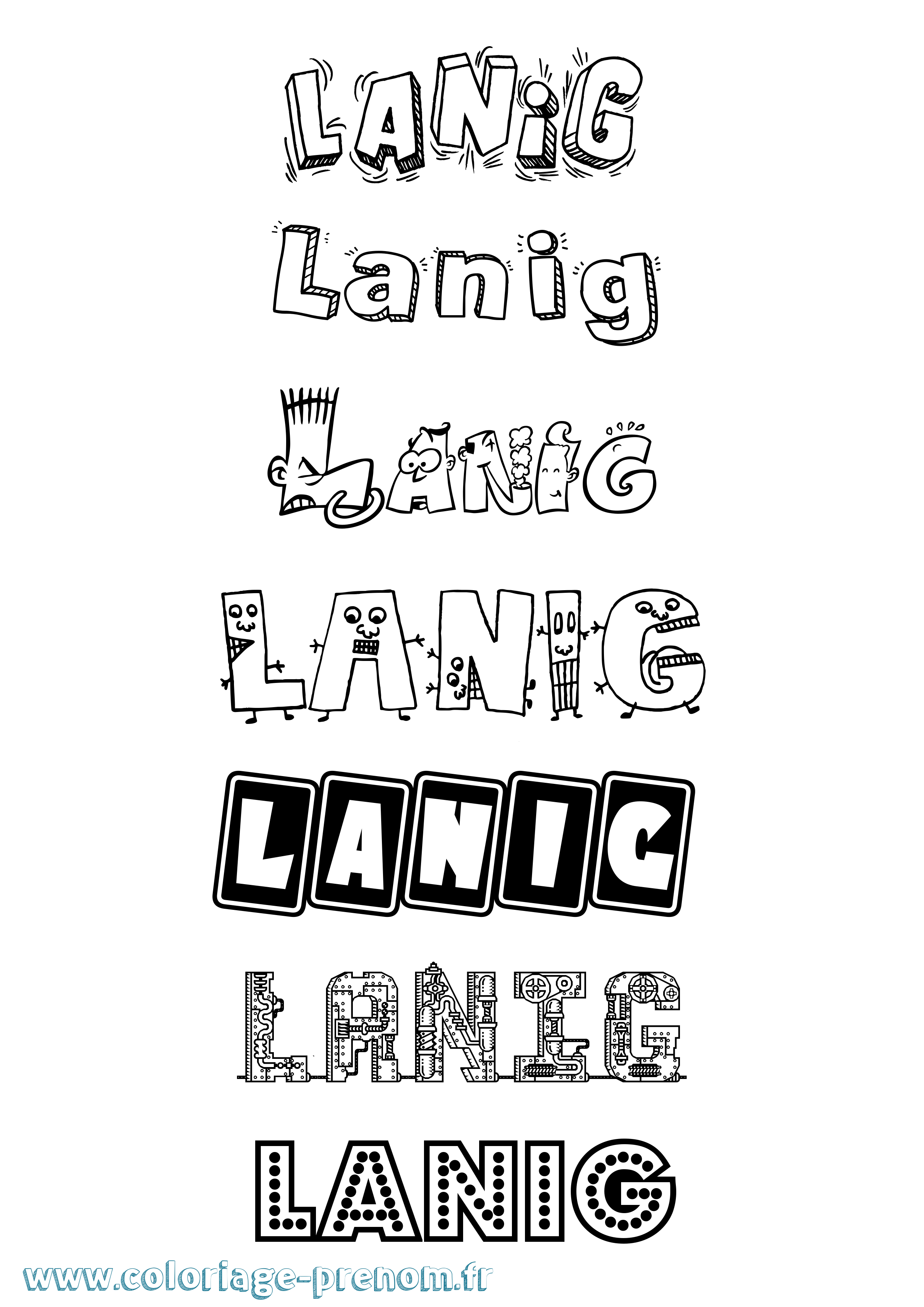 Coloriage prénom Lanig Fun