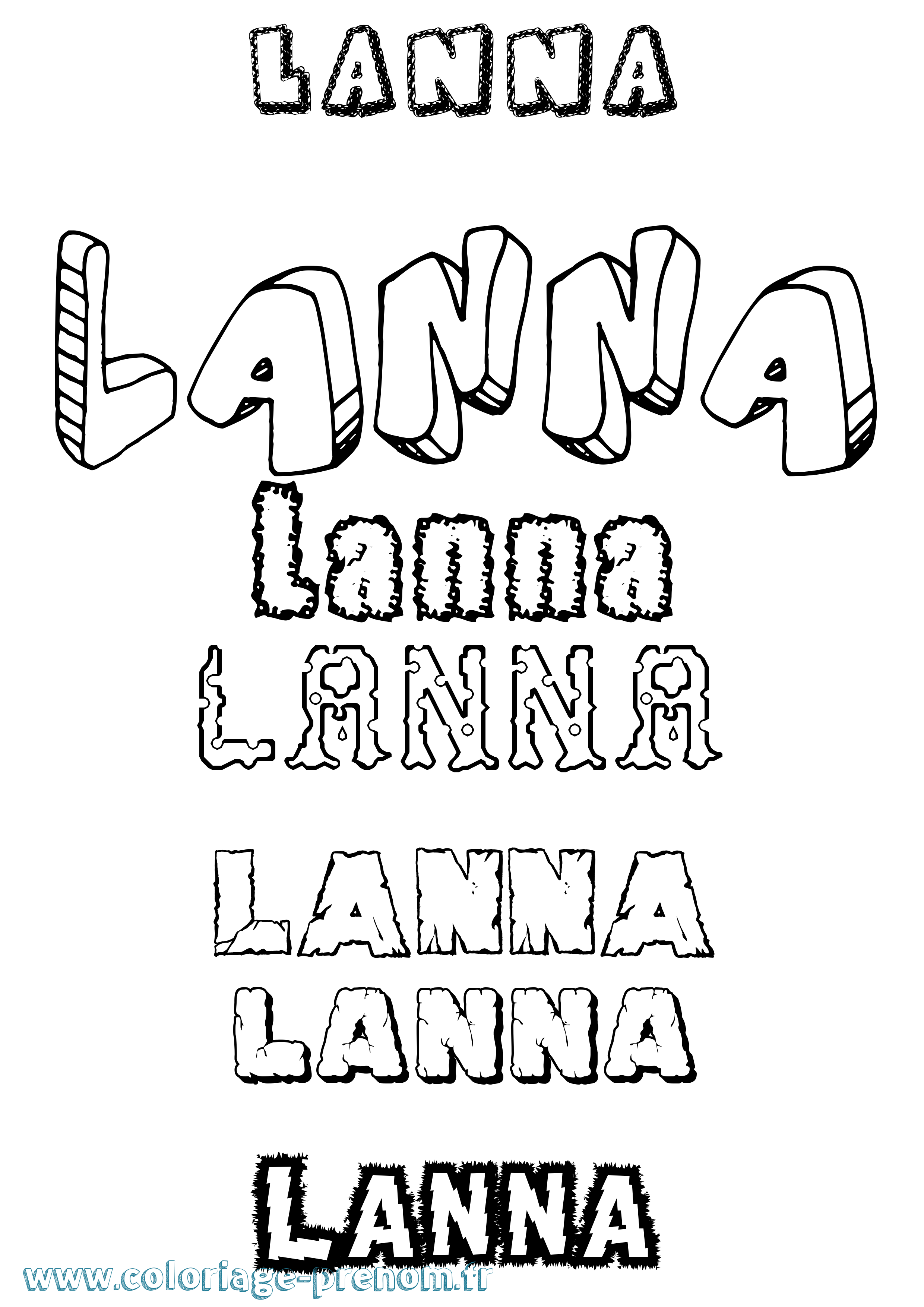 Coloriage Lanna Destructuré Coloriage prénom Lanna Destructuré