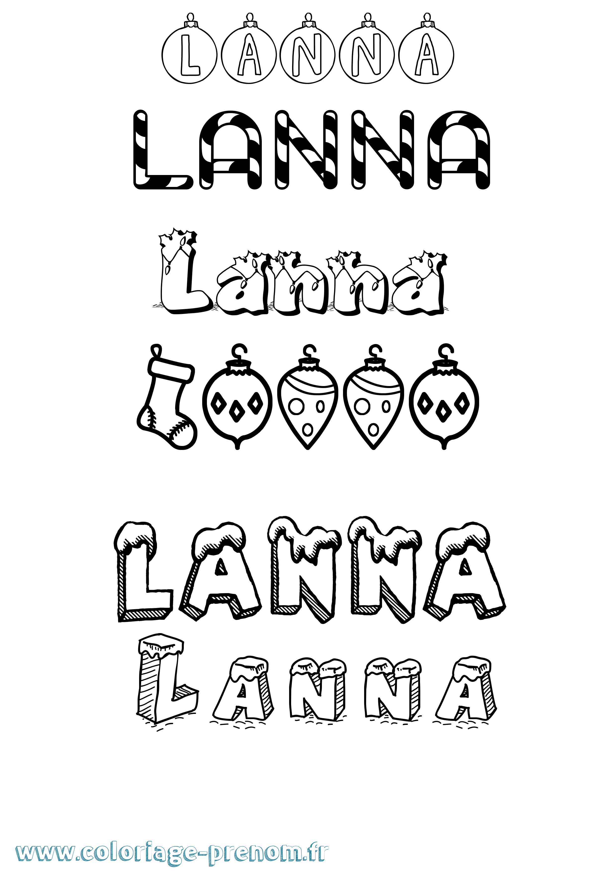 Coloriage Lanna Noël Coloriage prénom Lanna Noël