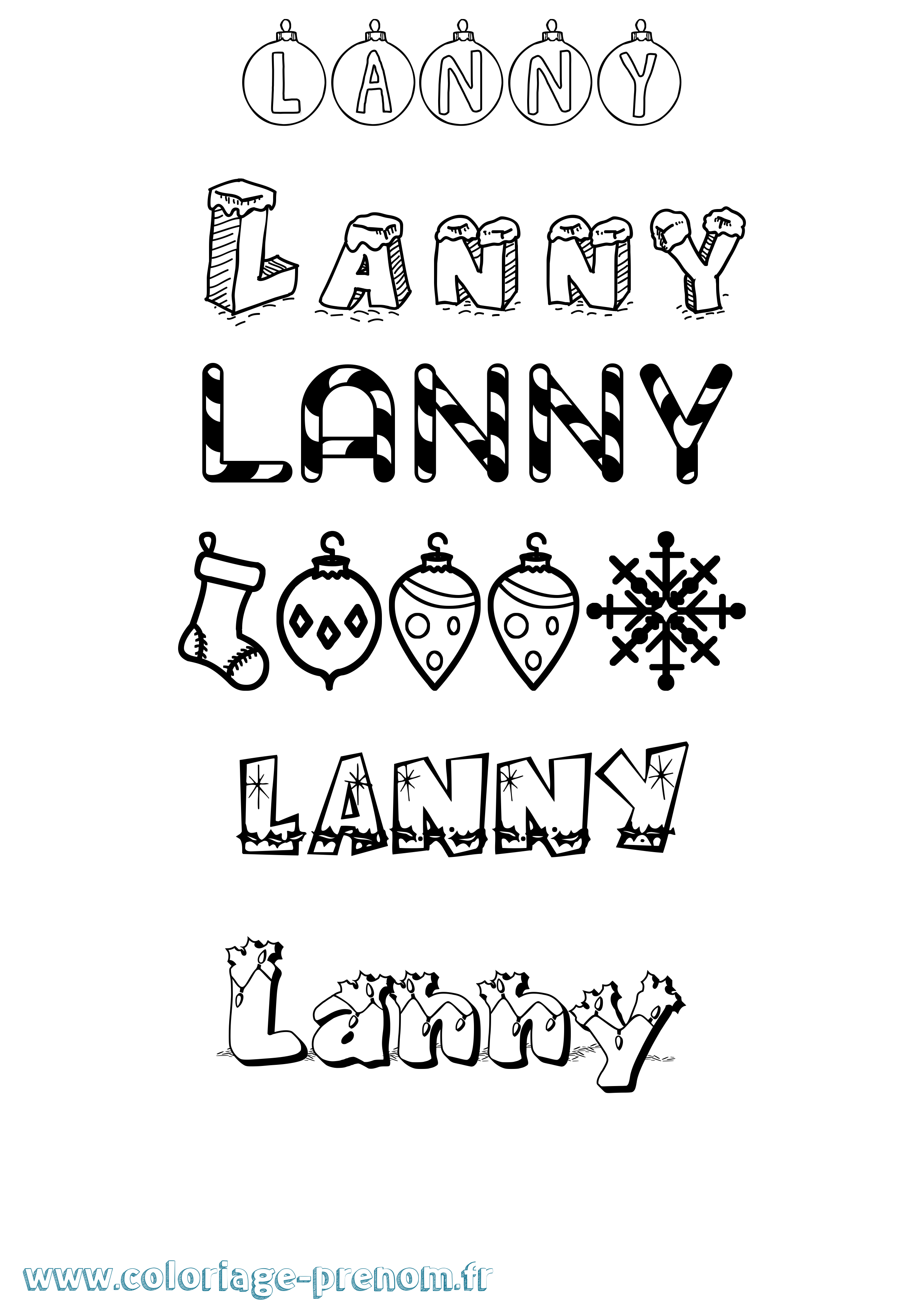 Coloriage Lanny Noël Coloriage prénom Lanny Noël