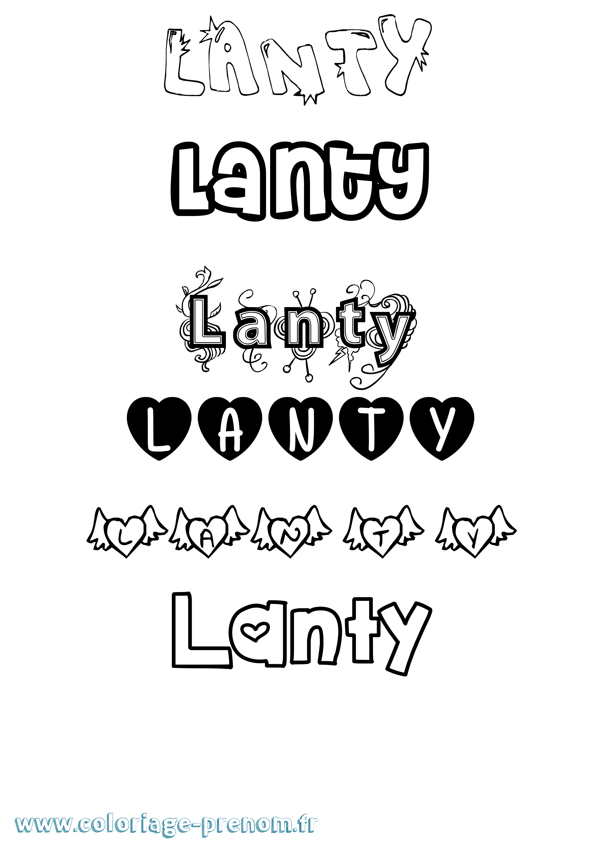 Coloriage prénom Lanty Girly