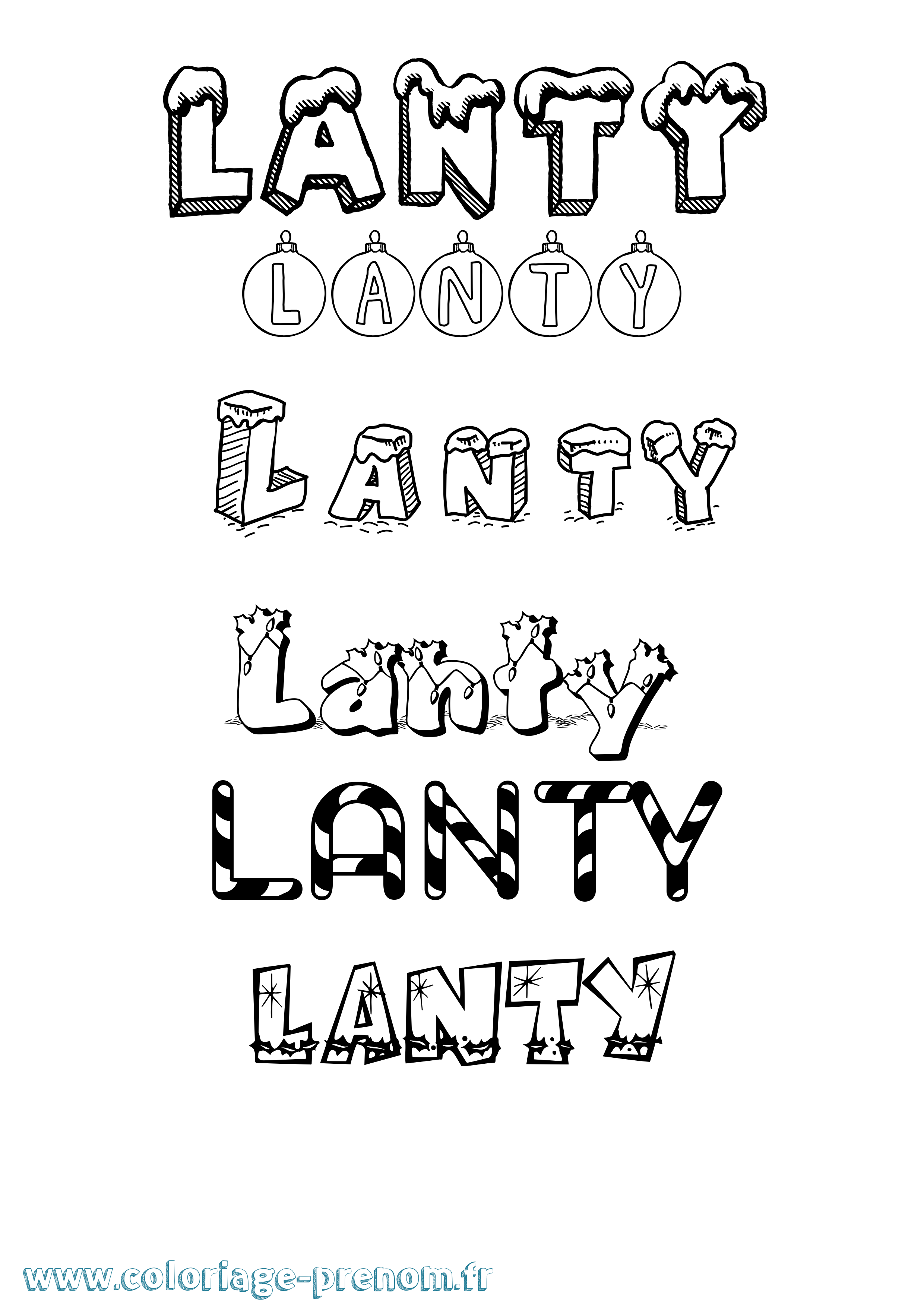 Coloriage prénom Lanty Noël