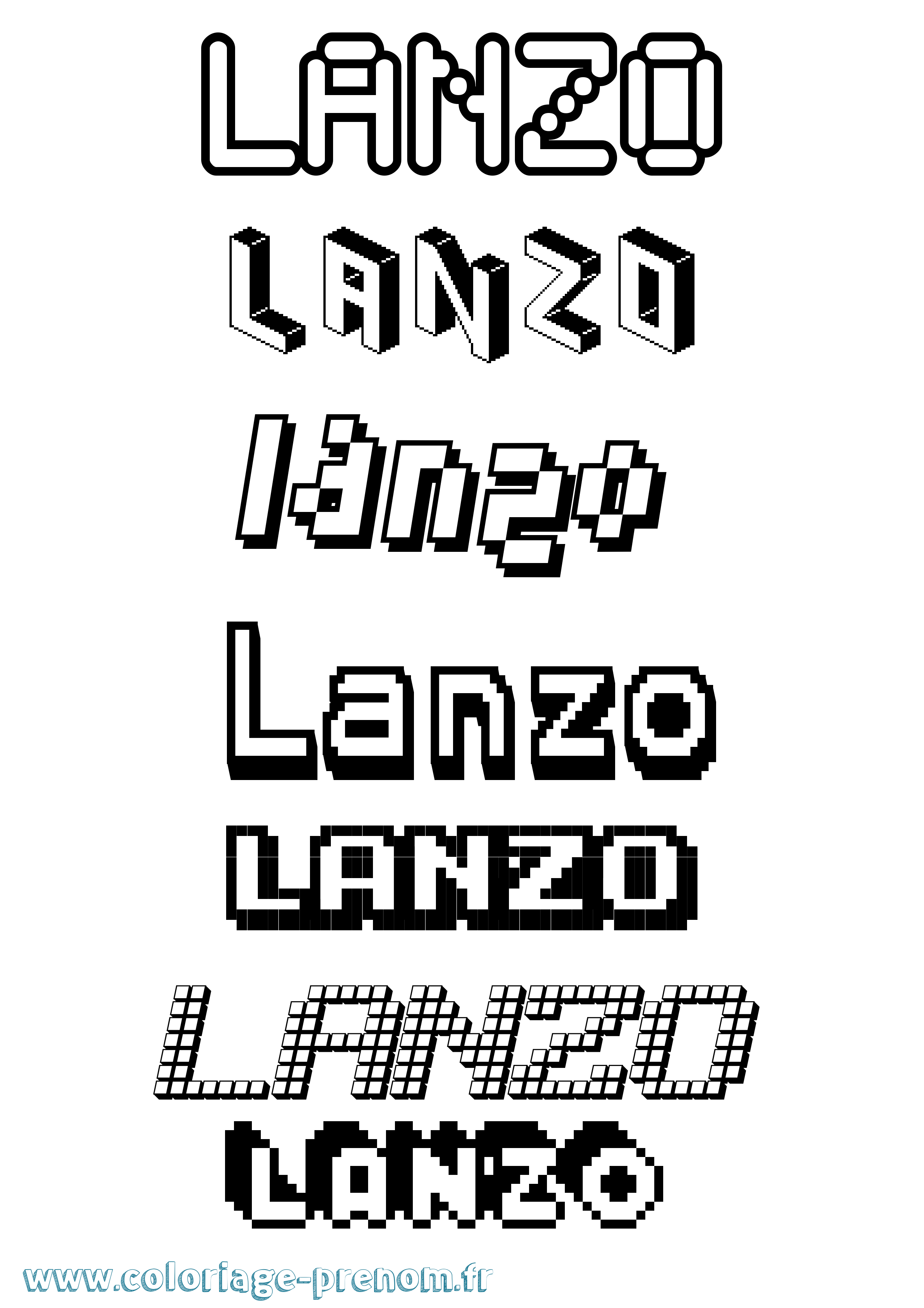 Coloriage prénom Lanzo Pixel