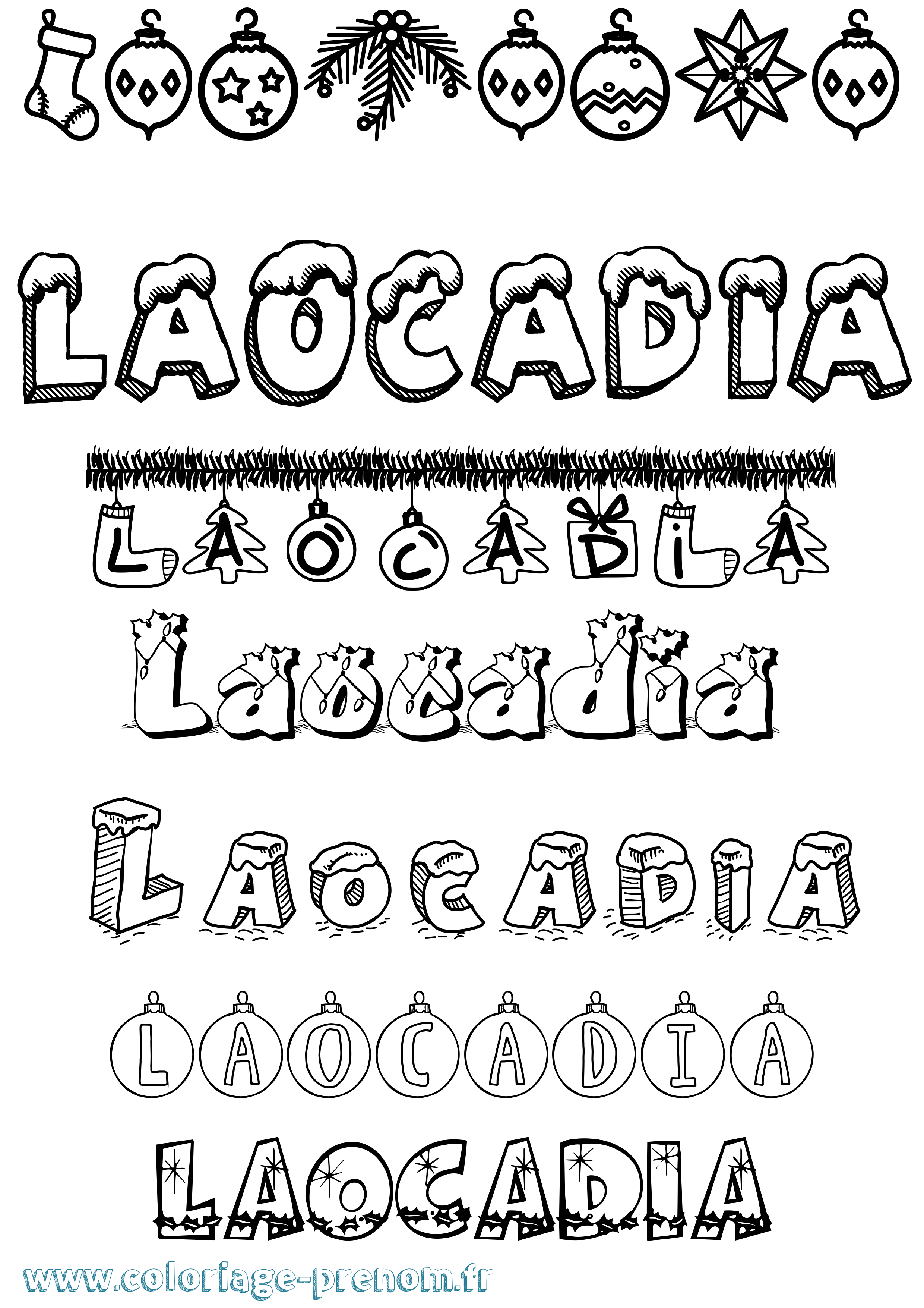 Coloriage prénom Laocadia Noël