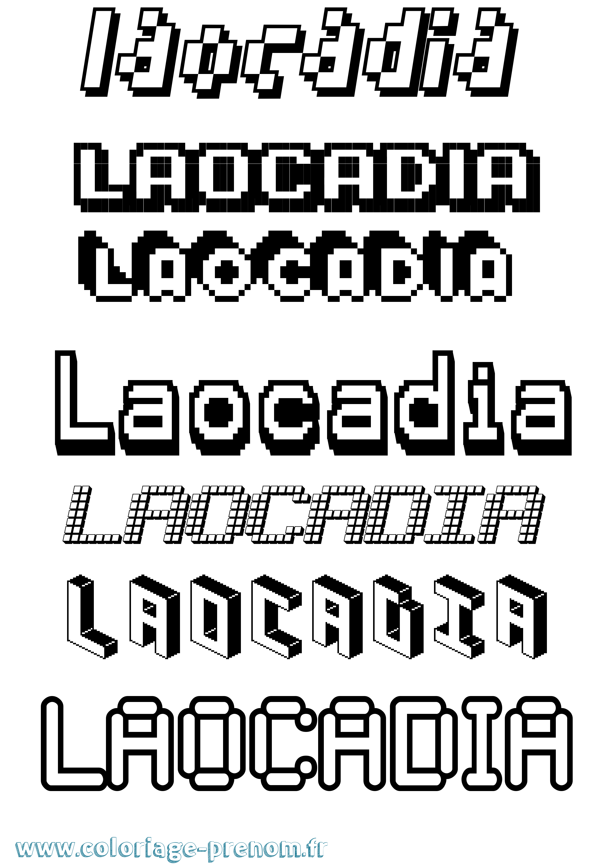 Coloriage prénom Laocadia Pixel