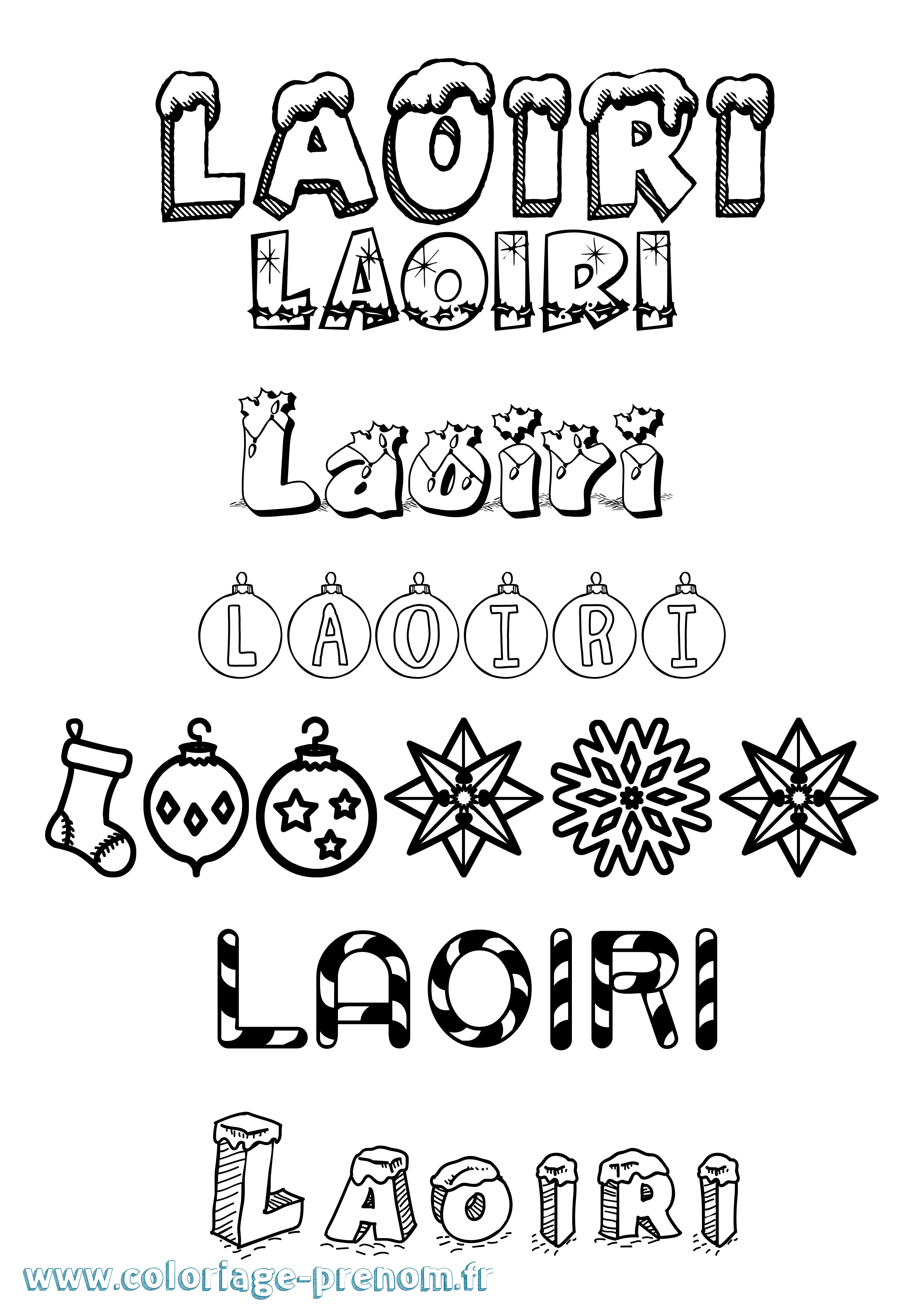 Coloriage prénom Laoiri Noël
