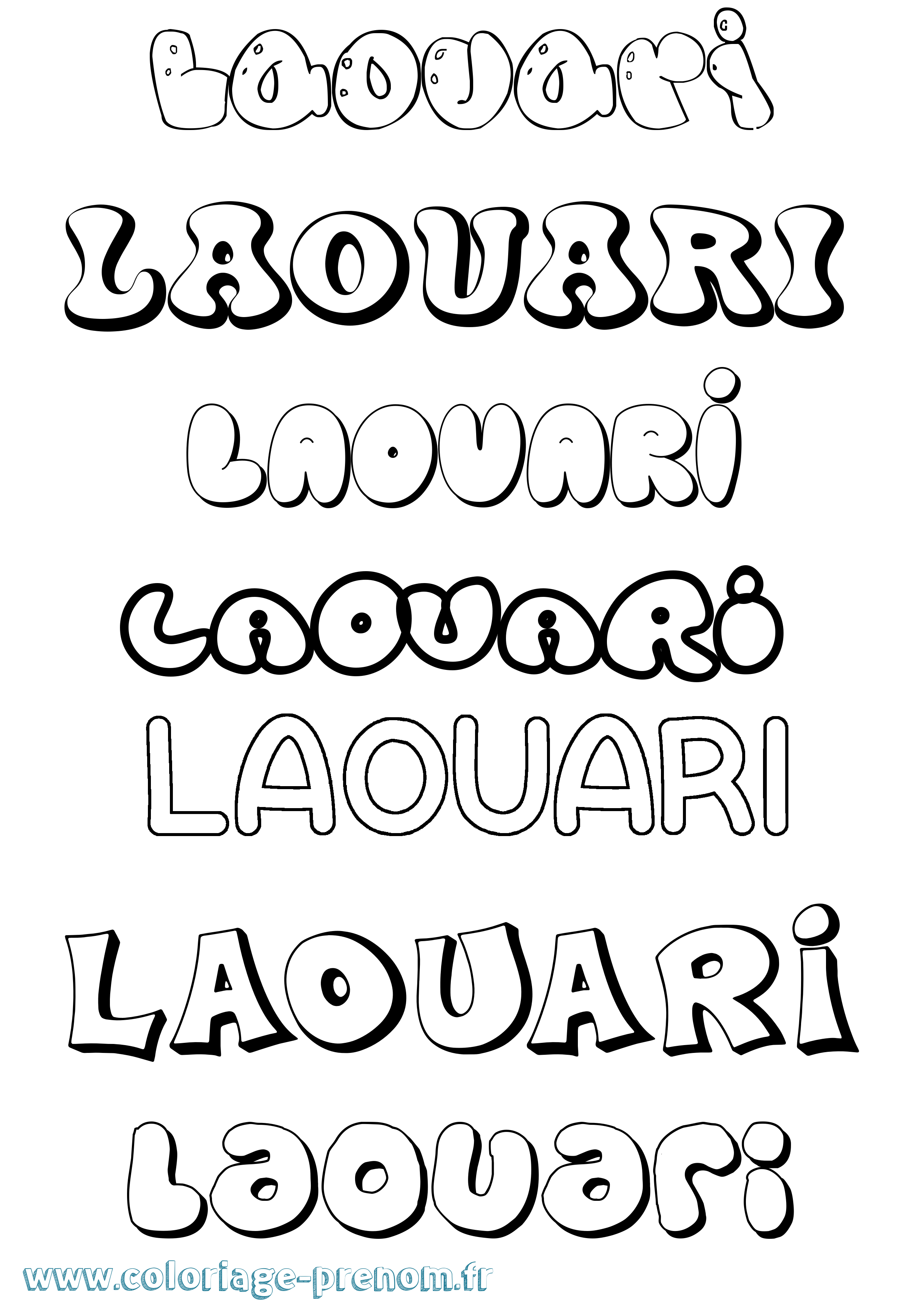 Coloriage Laouari Bubble Coloriage prénom Laouari Bubble