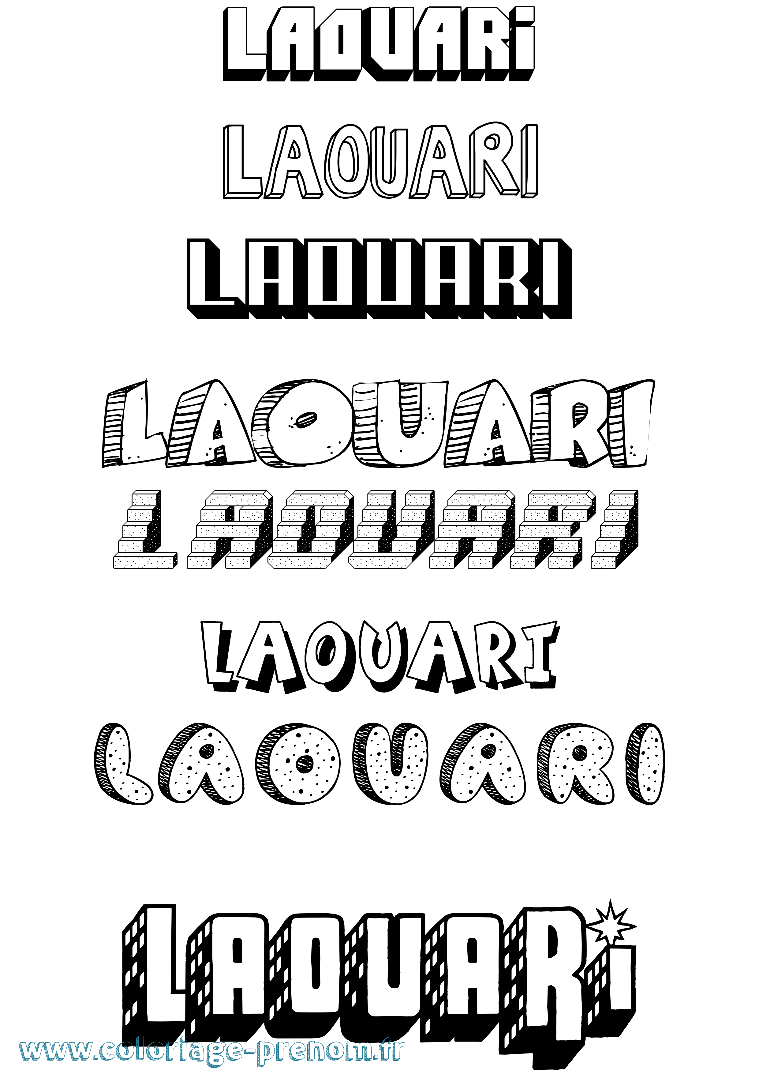 Coloriage Laouari Effet 3D Coloriage prénom Laouari Effet 3D