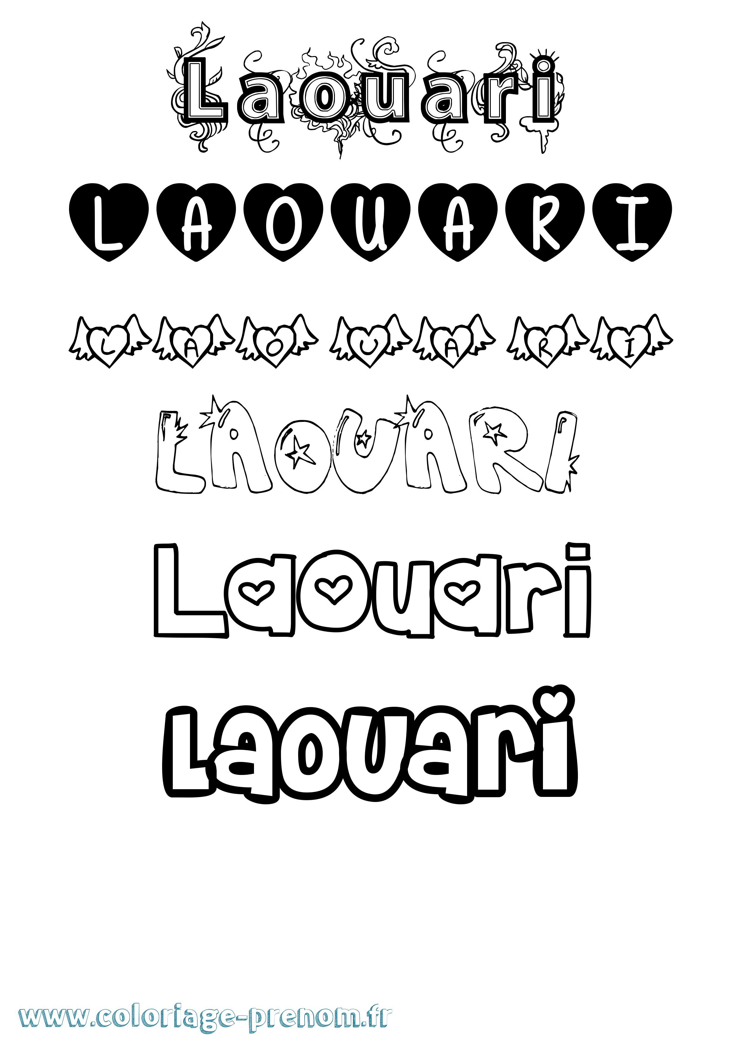 Coloriage Laouari Girly Coloriage prénom Laouari Girly