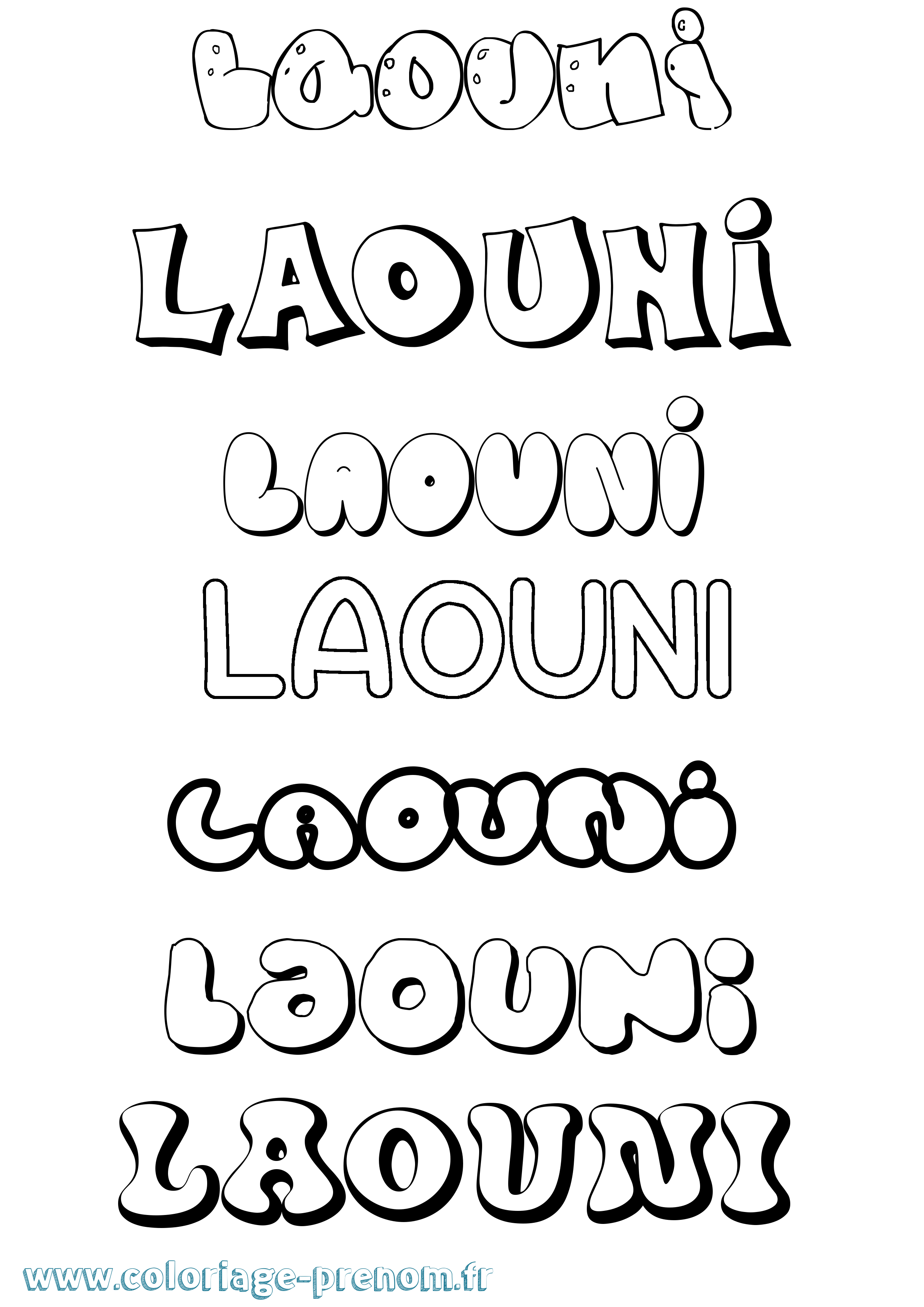 Coloriage Laouni Bubble Coloriage prénom Laouni Bubble