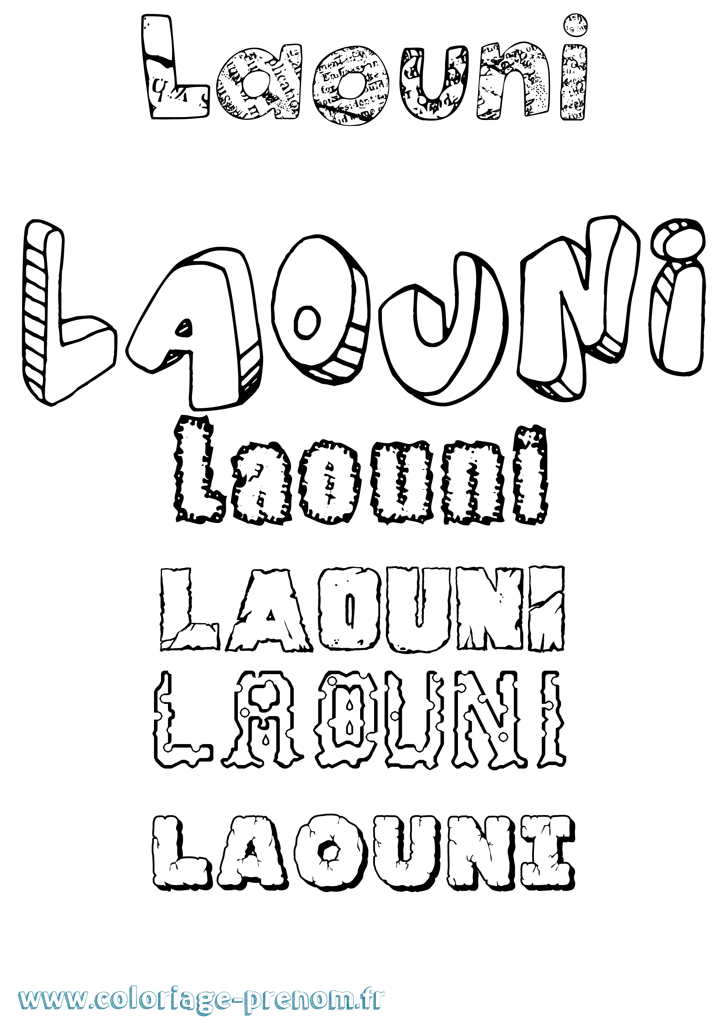 Coloriage Laouni Destructuré Coloriage prénom Laouni Destructuré