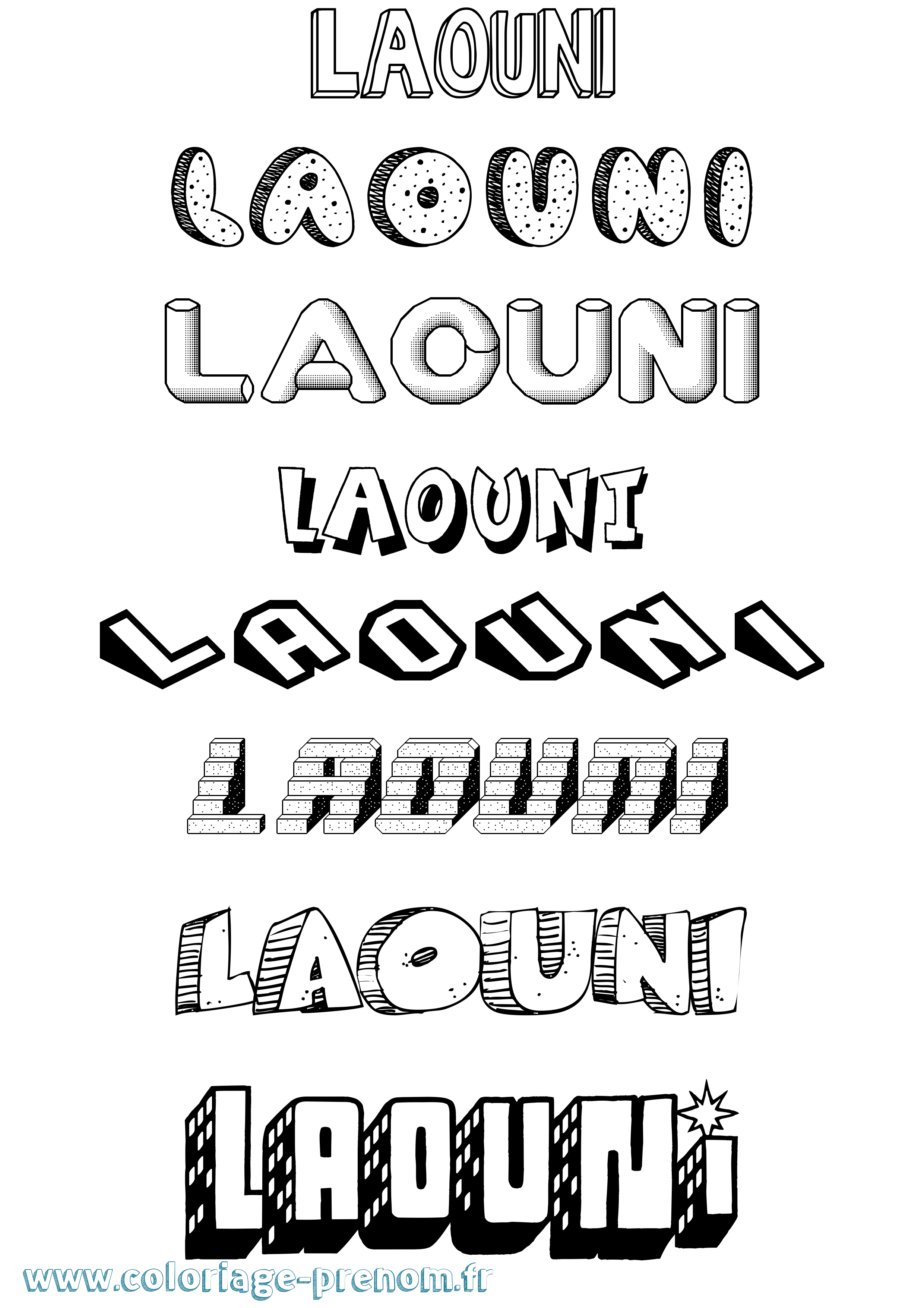Coloriage Laouni Effet 3D Coloriage prénom Laouni Effet 3D