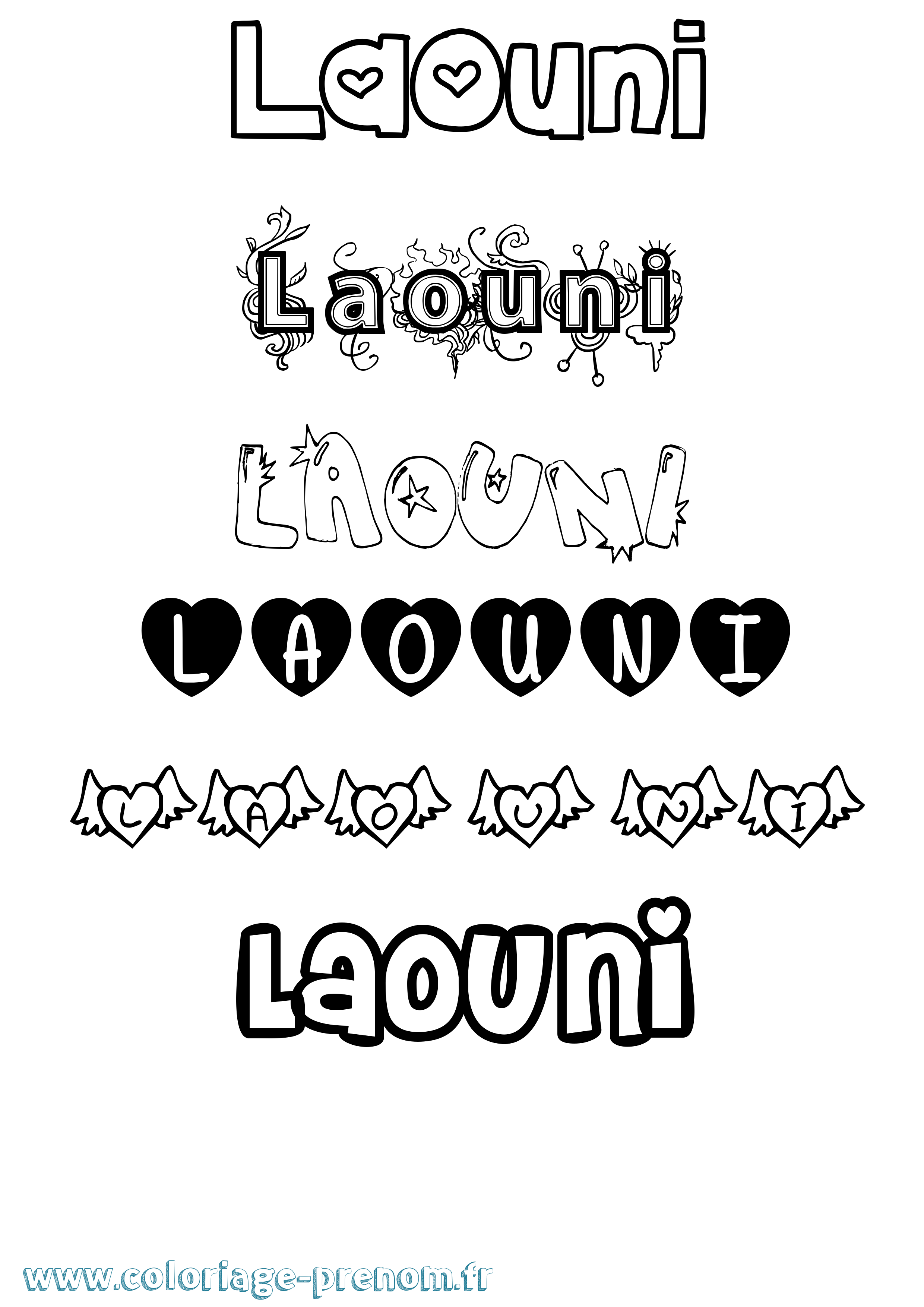 Coloriage Laouni Girly Coloriage prénom Laouni Girly
