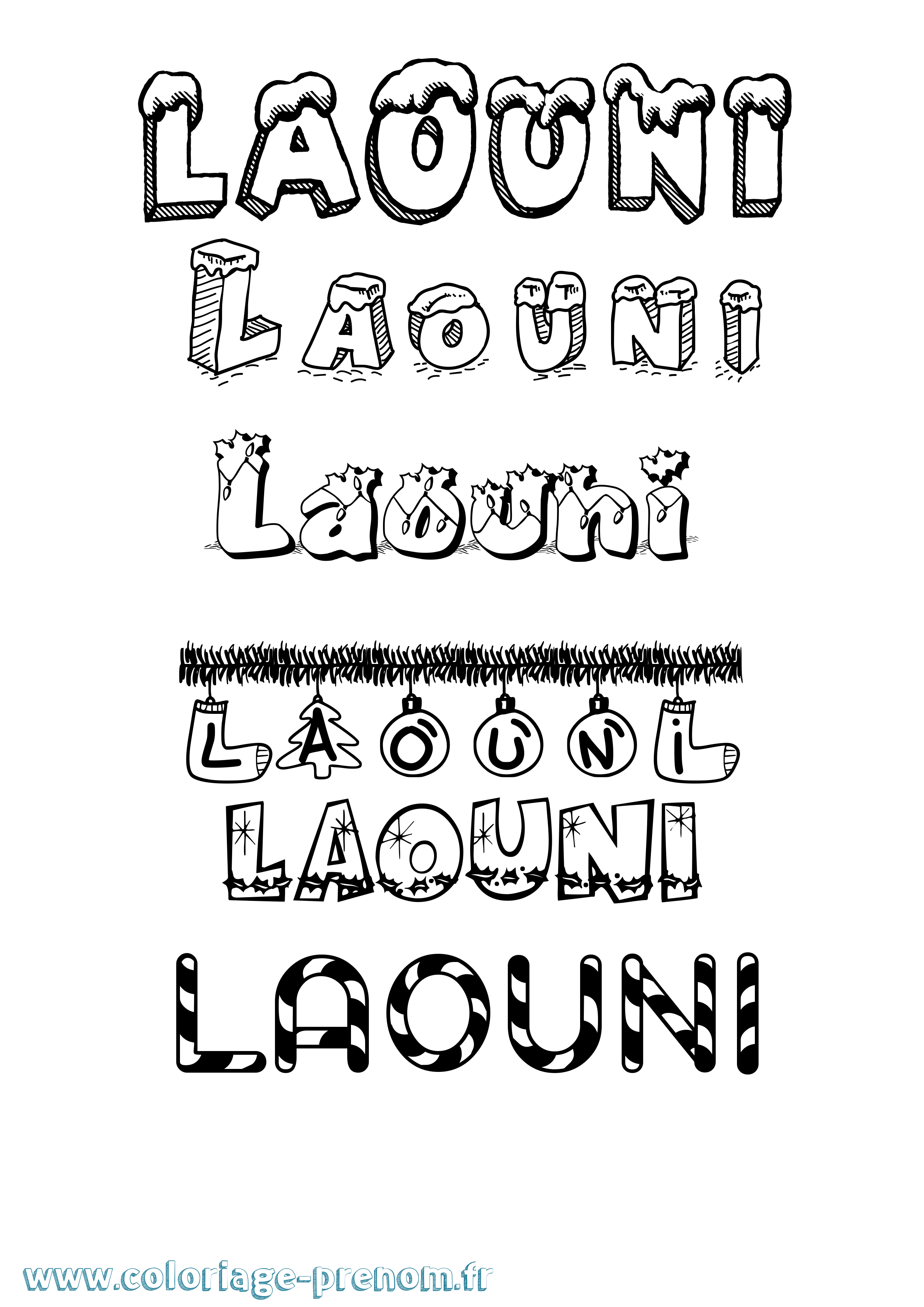 Coloriage Laouni Noël Coloriage prénom Laouni Noël