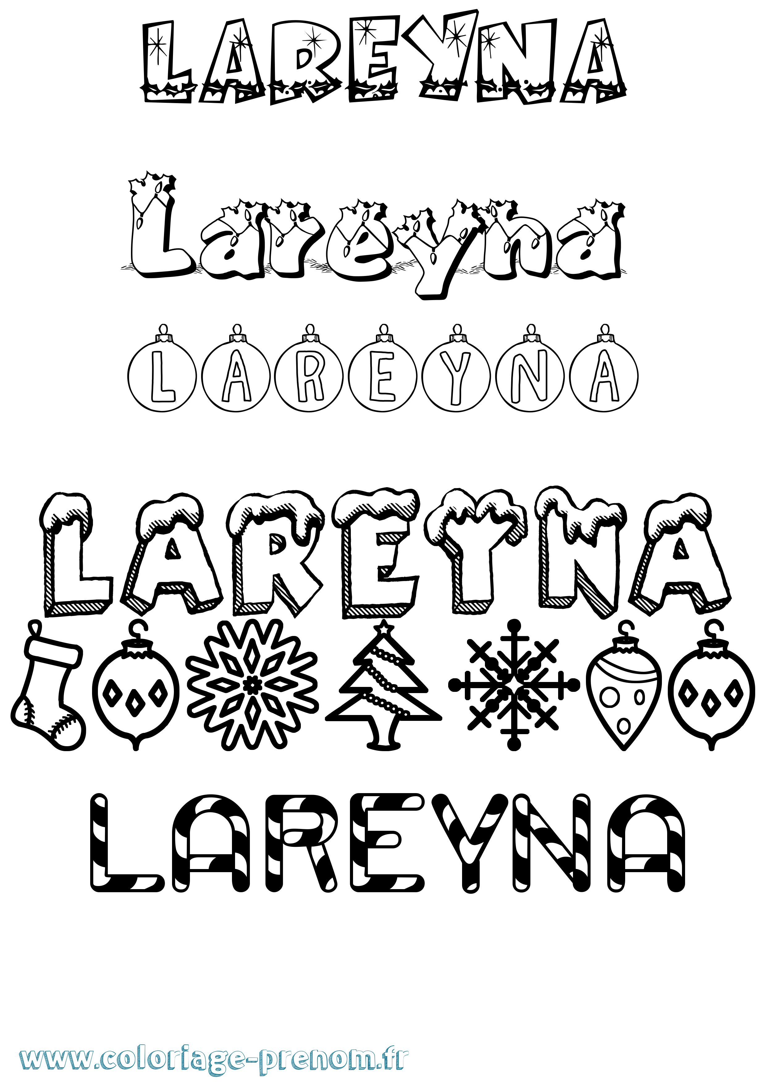 Coloriage prénom Lareyna Noël