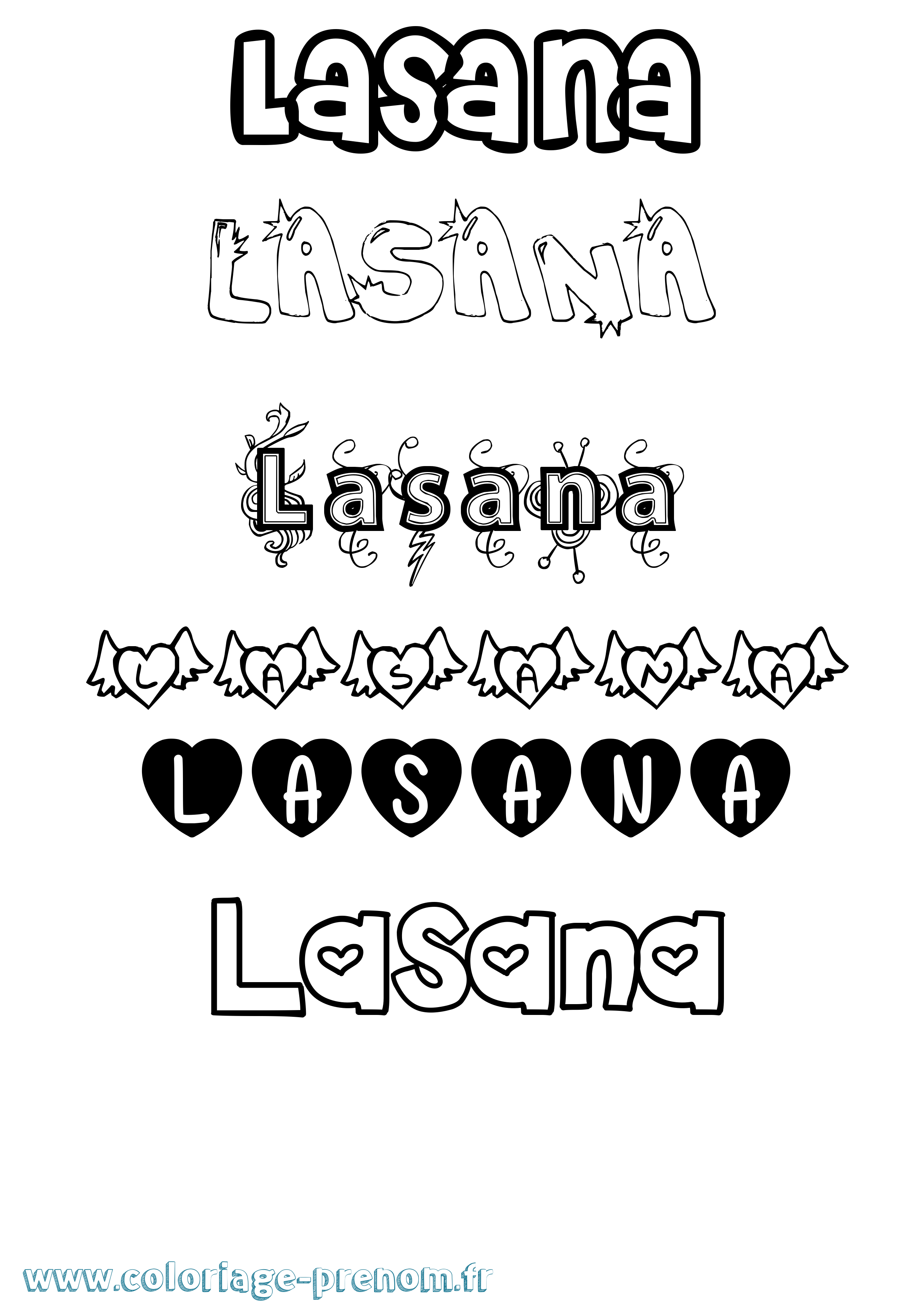 Coloriage prénom Lasana Girly