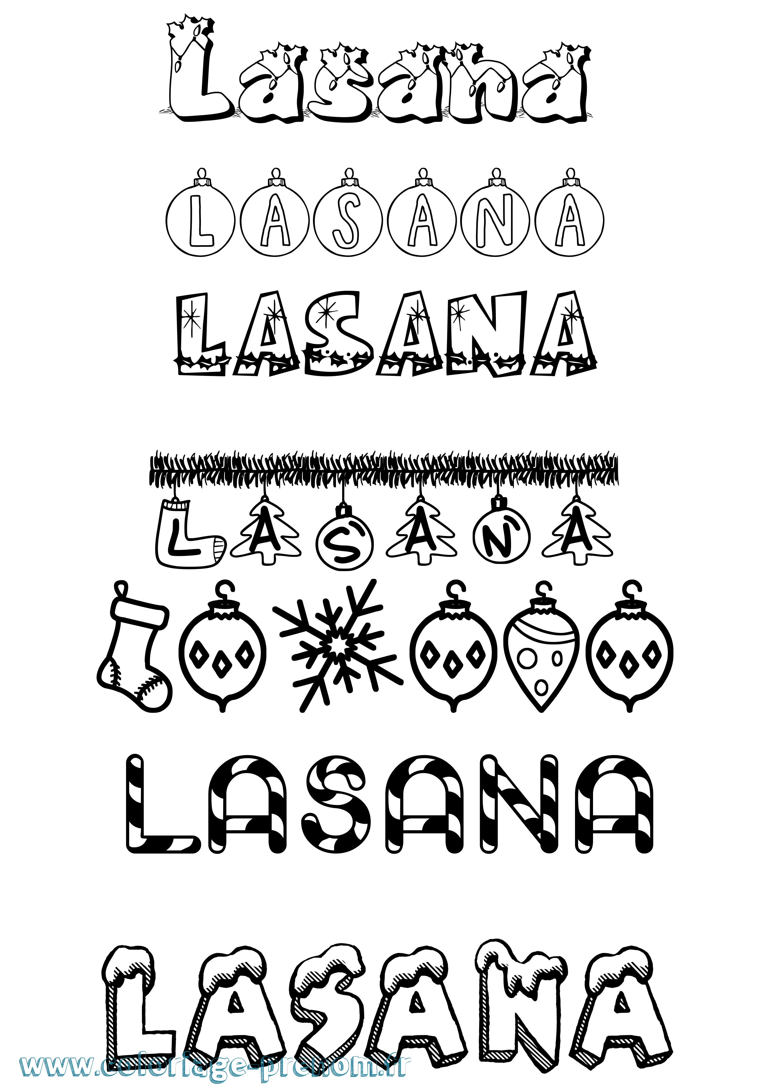 Coloriage prénom Lasana Noël