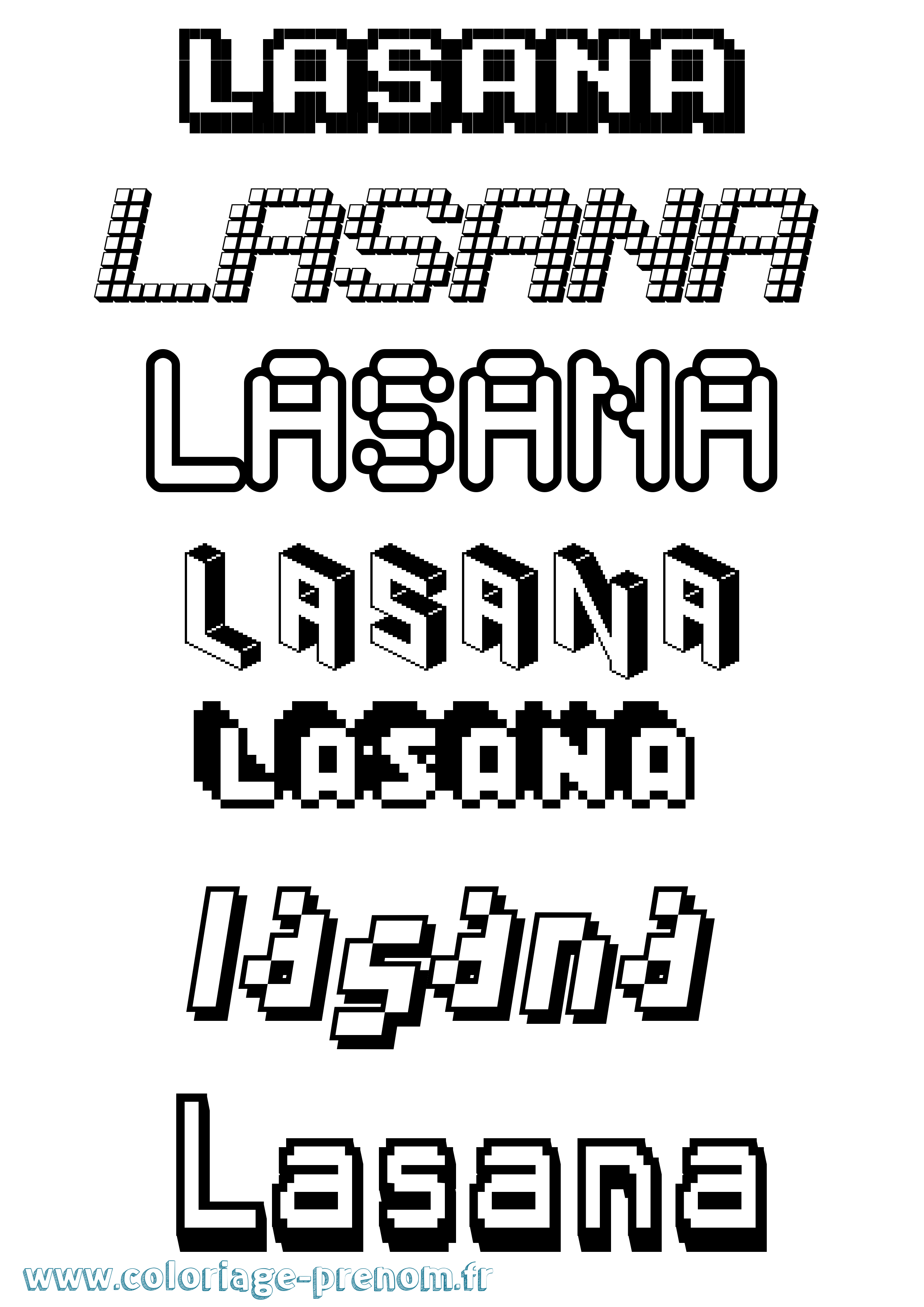 Coloriage prénom Lasana Pixel