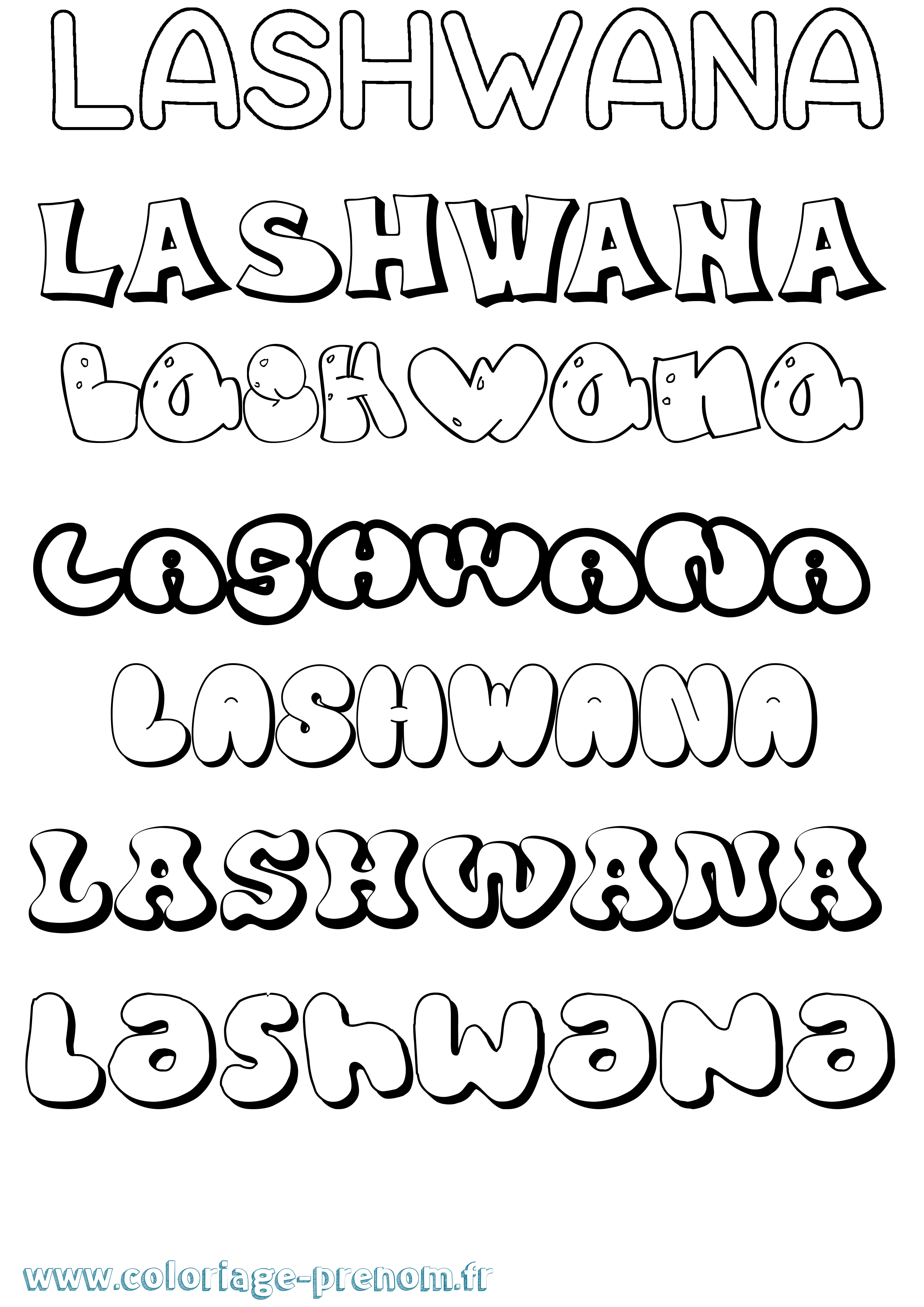 Coloriage prénom Lashwana Bubble