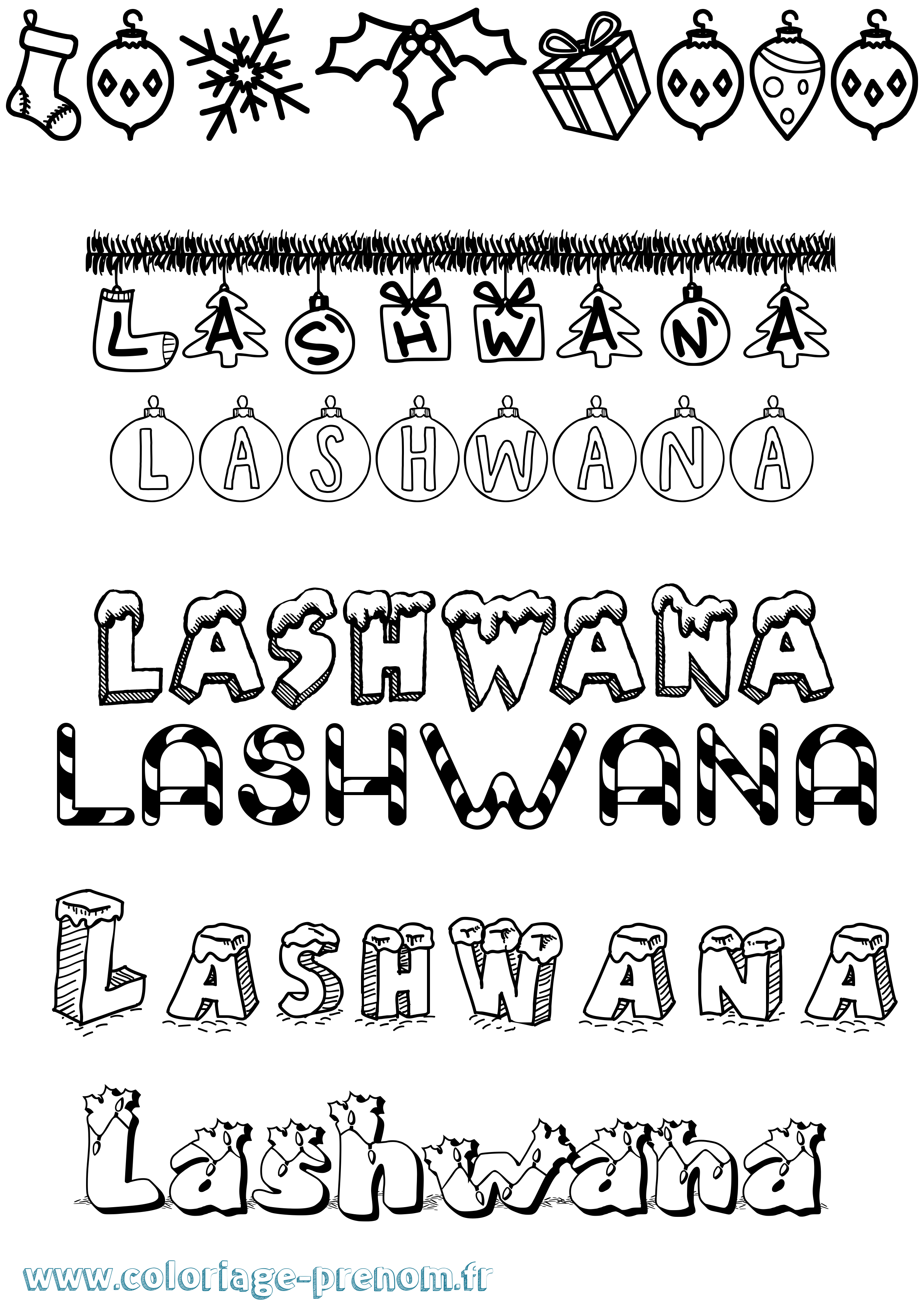 Coloriage prénom Lashwana Noël