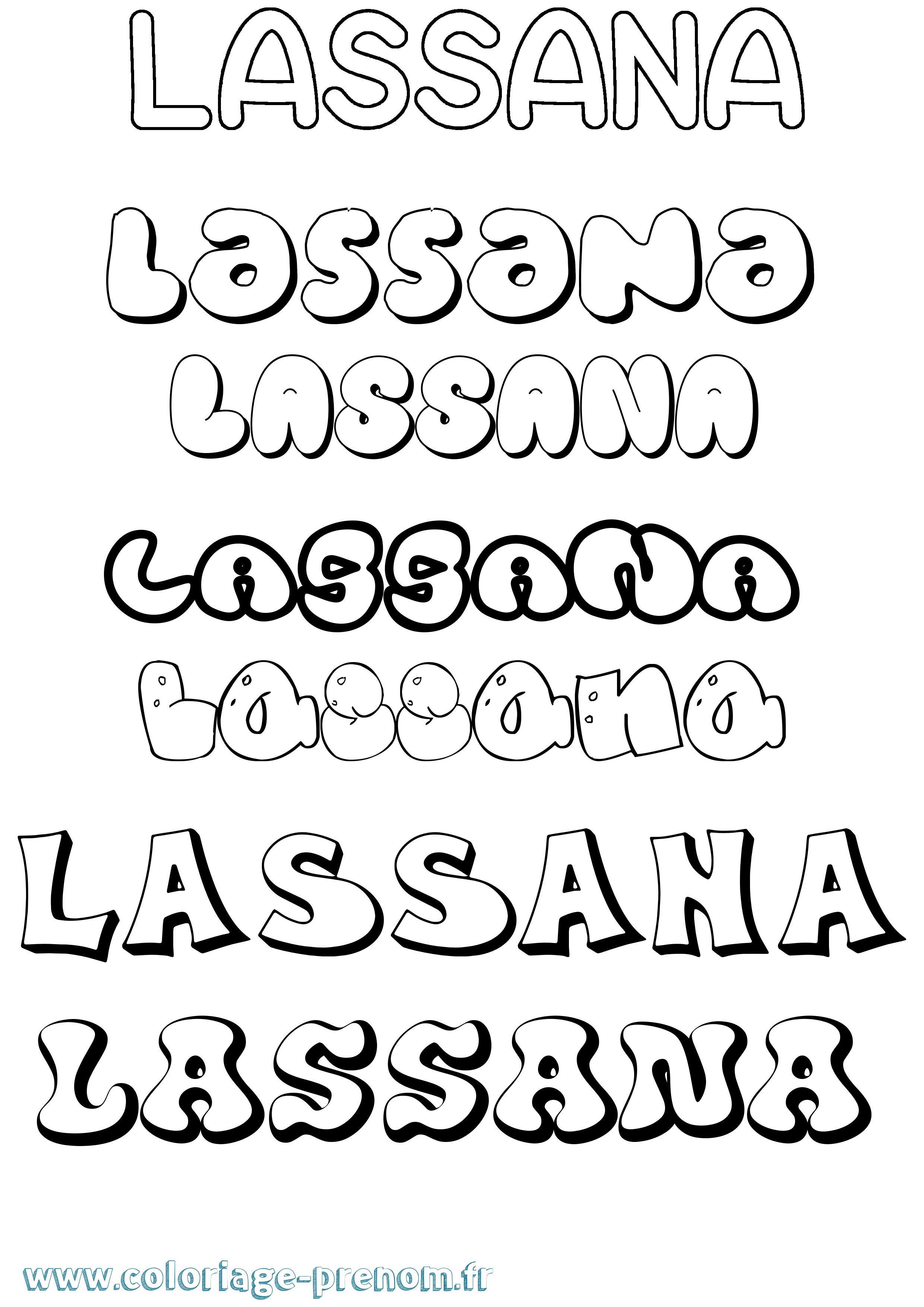 Coloriage prénom Lassana Bubble