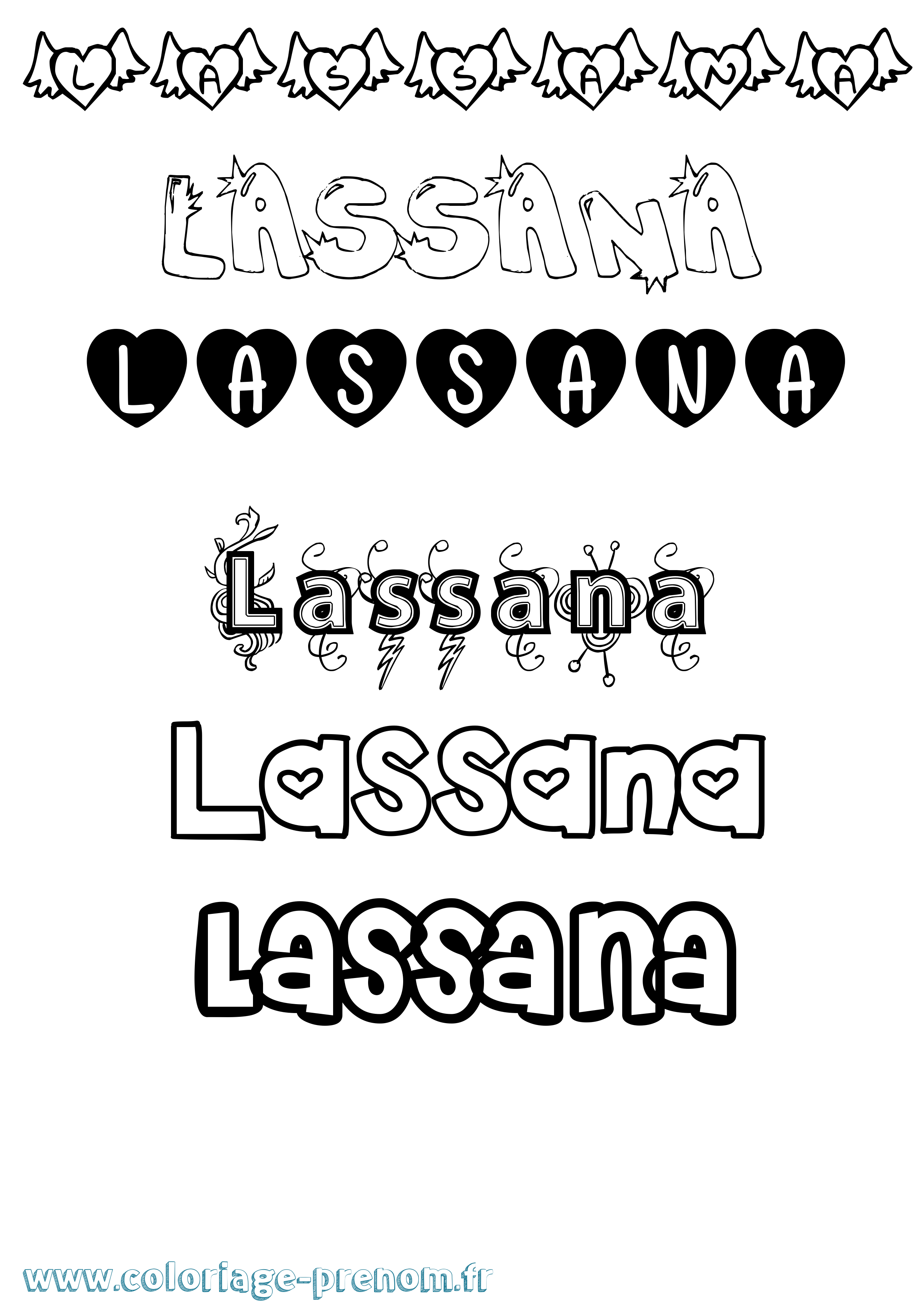 Coloriage prénom Lassana Girly