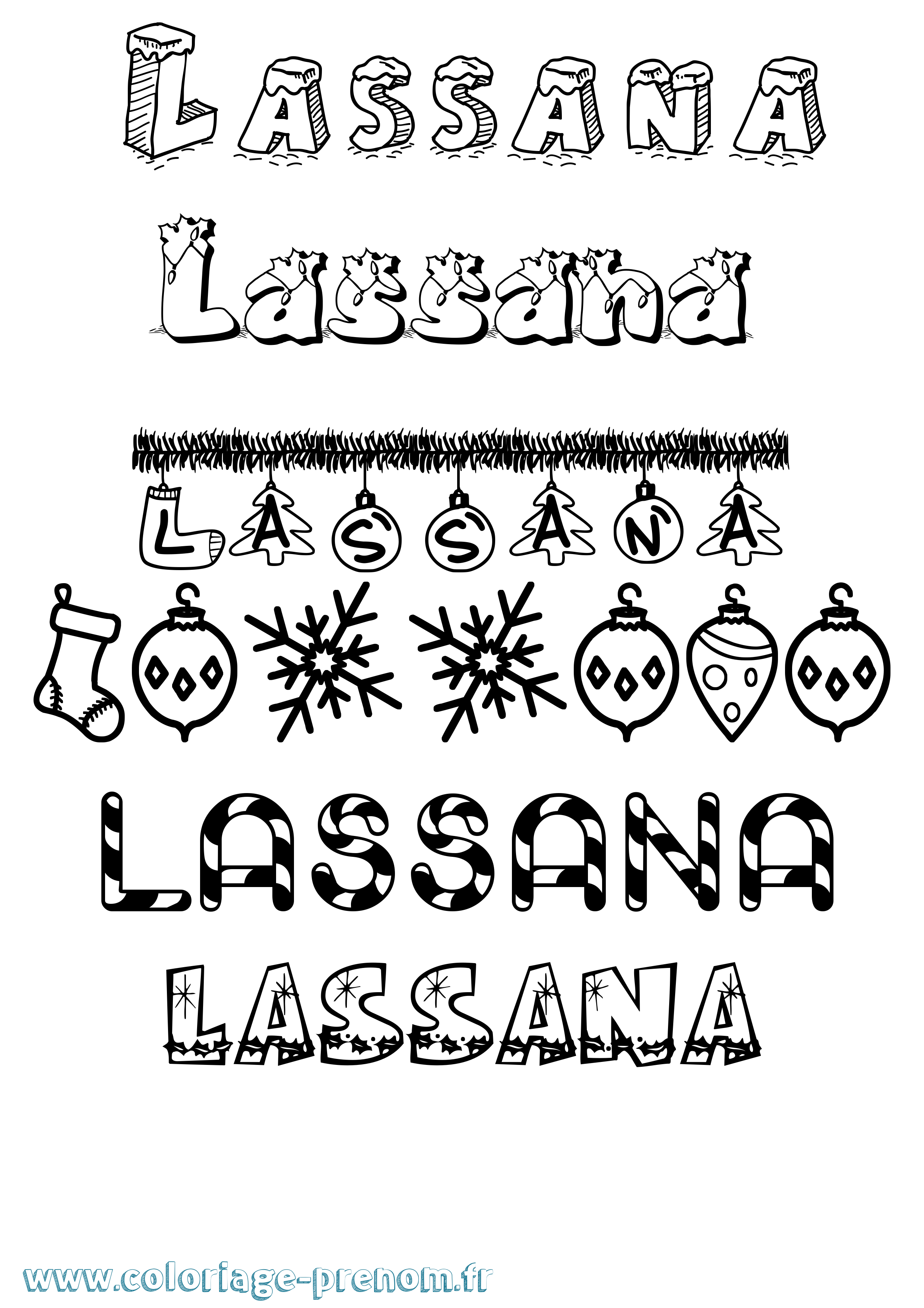 Coloriage prénom Lassana Noël