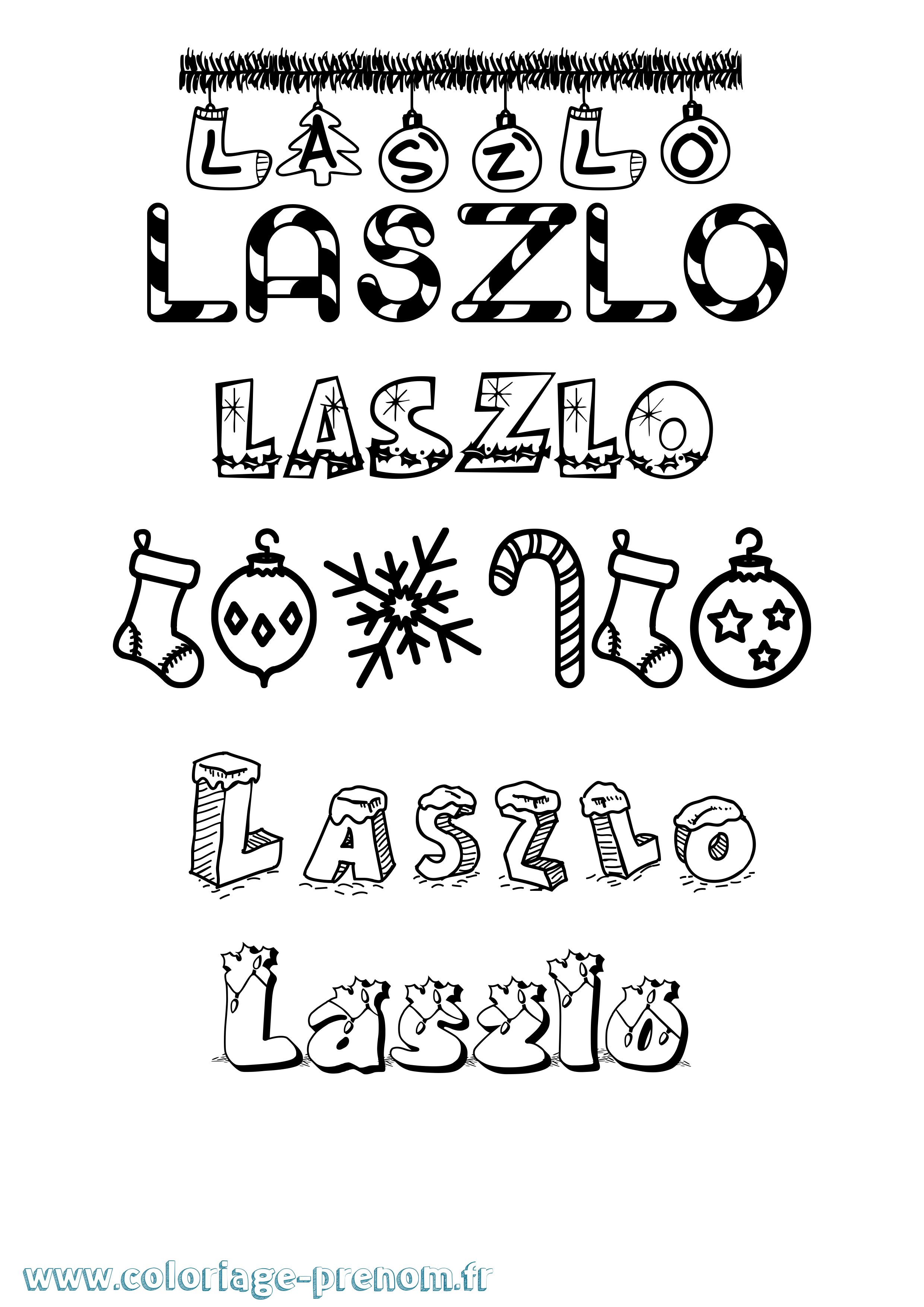 Coloriage prénom Laszlo Noël