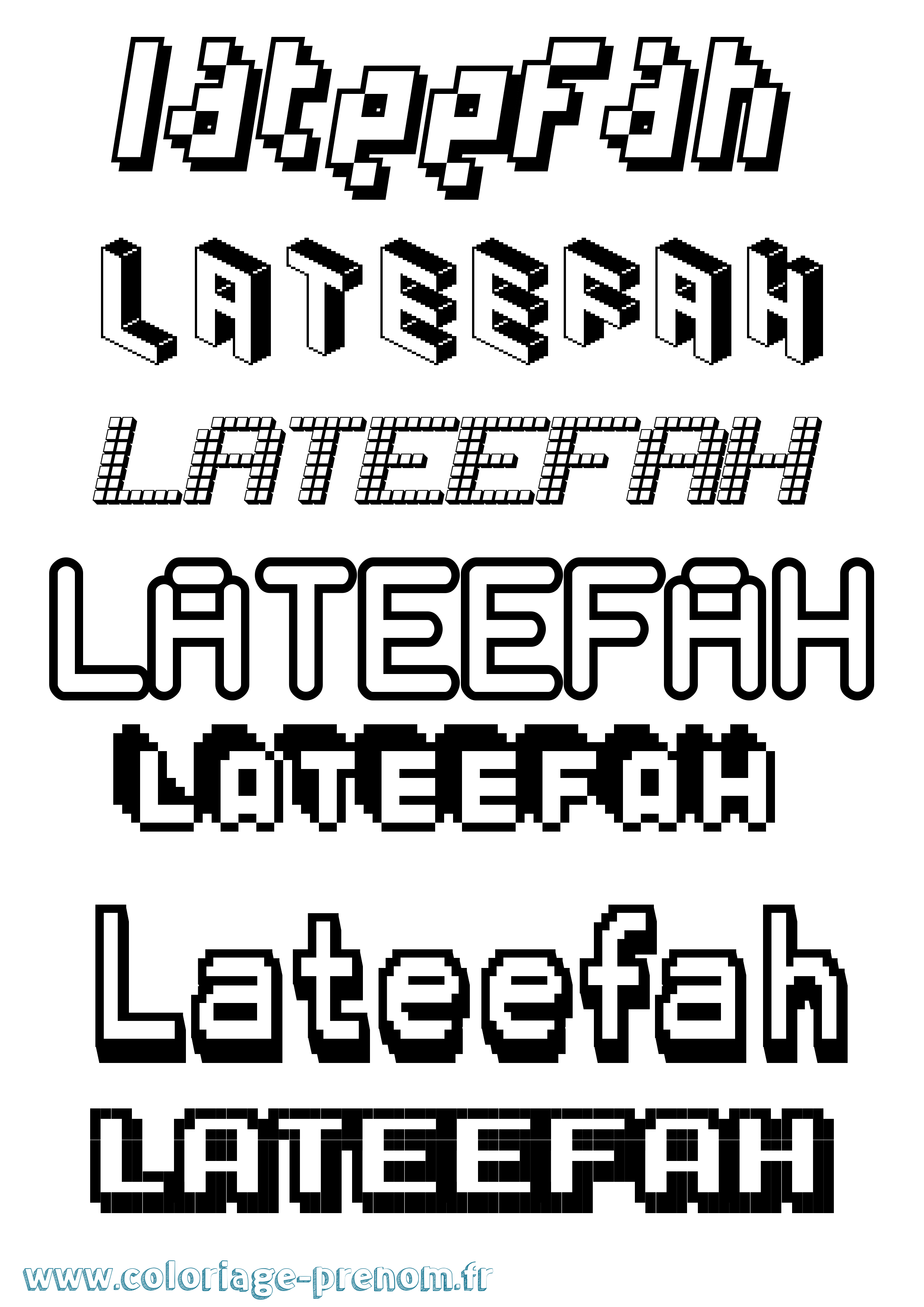 Coloriage prénom Lateefah Pixel