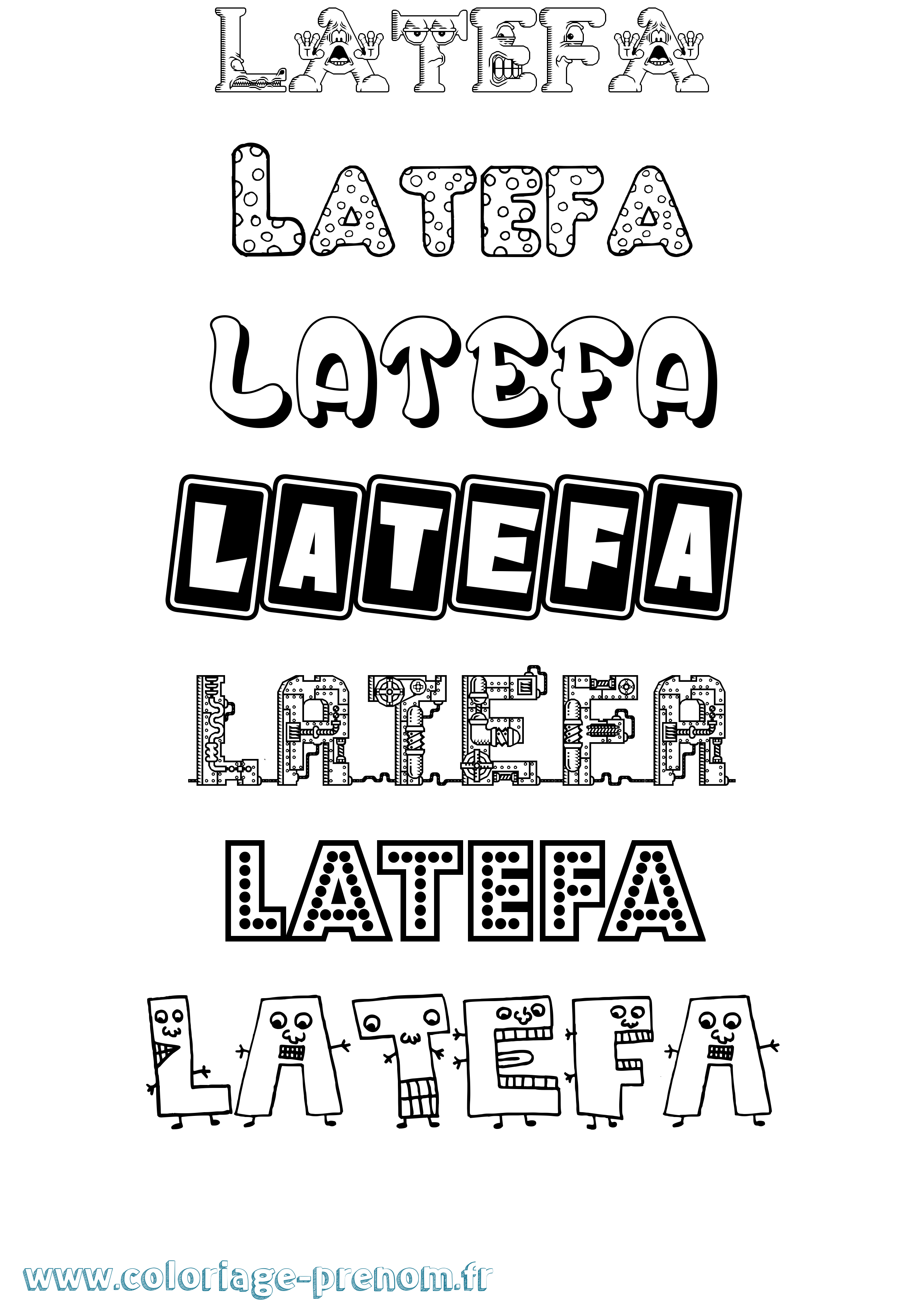 Coloriage prénom Latefa Fun