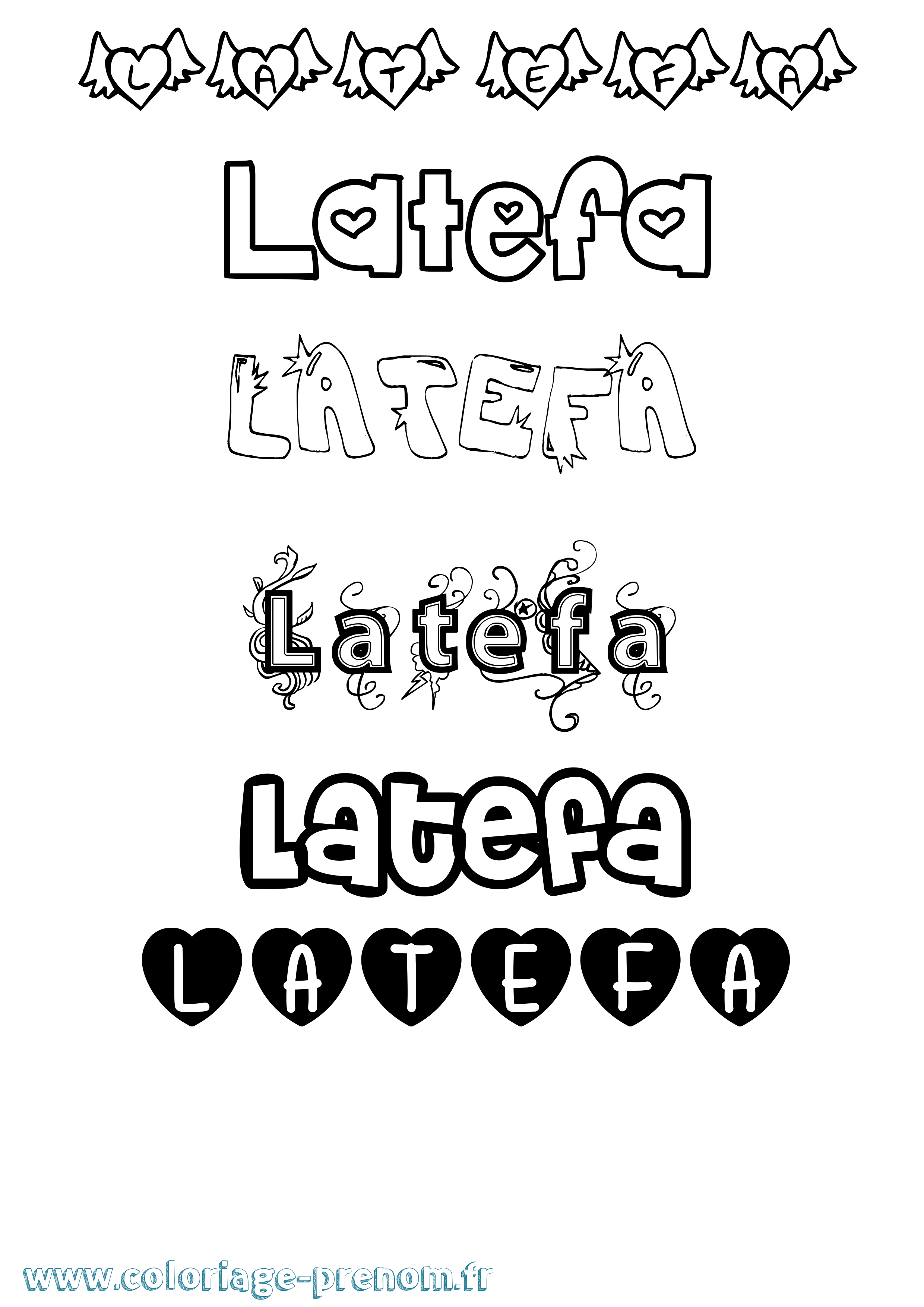Coloriage prénom Latefa Girly