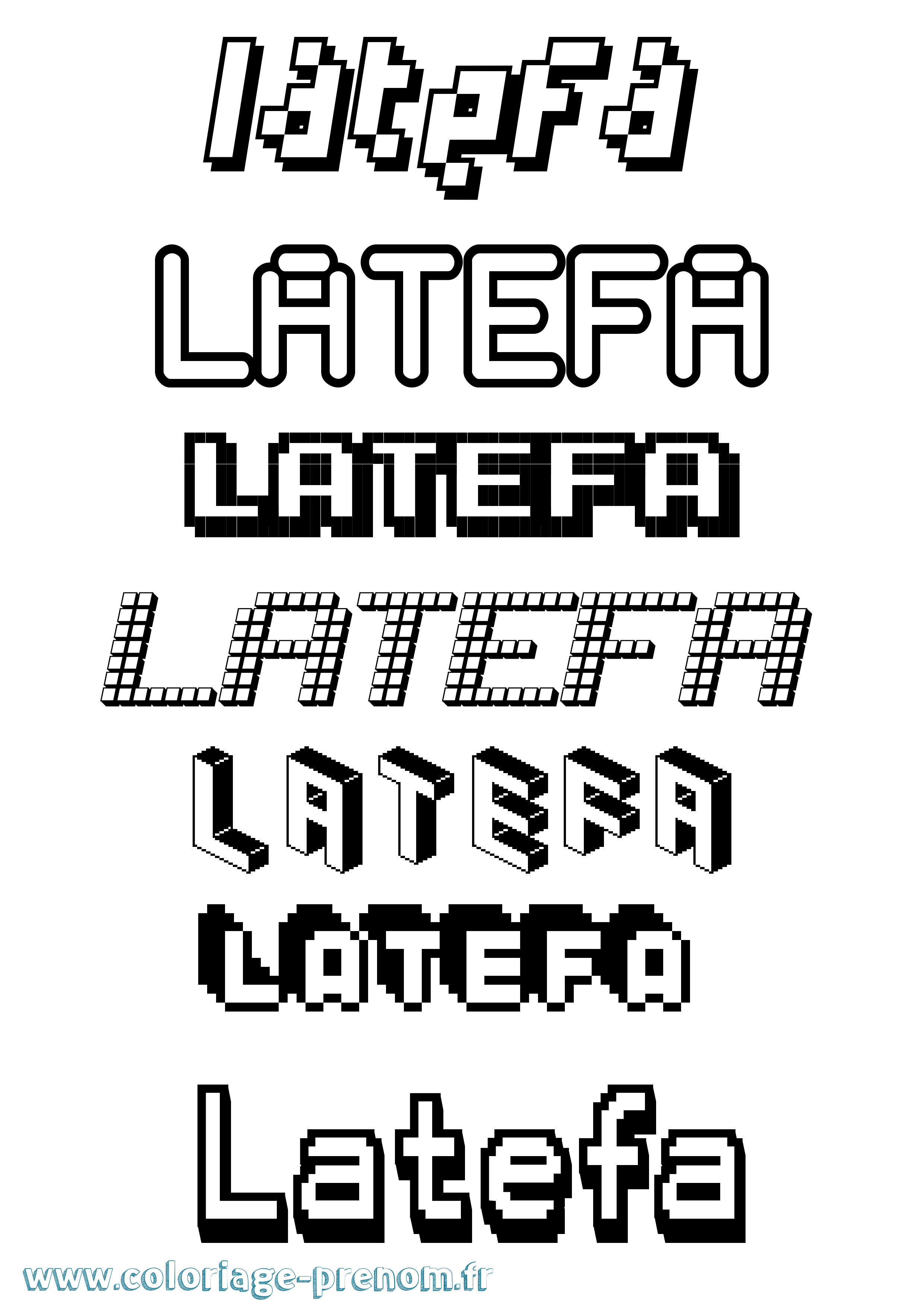Coloriage prénom Latefa Pixel