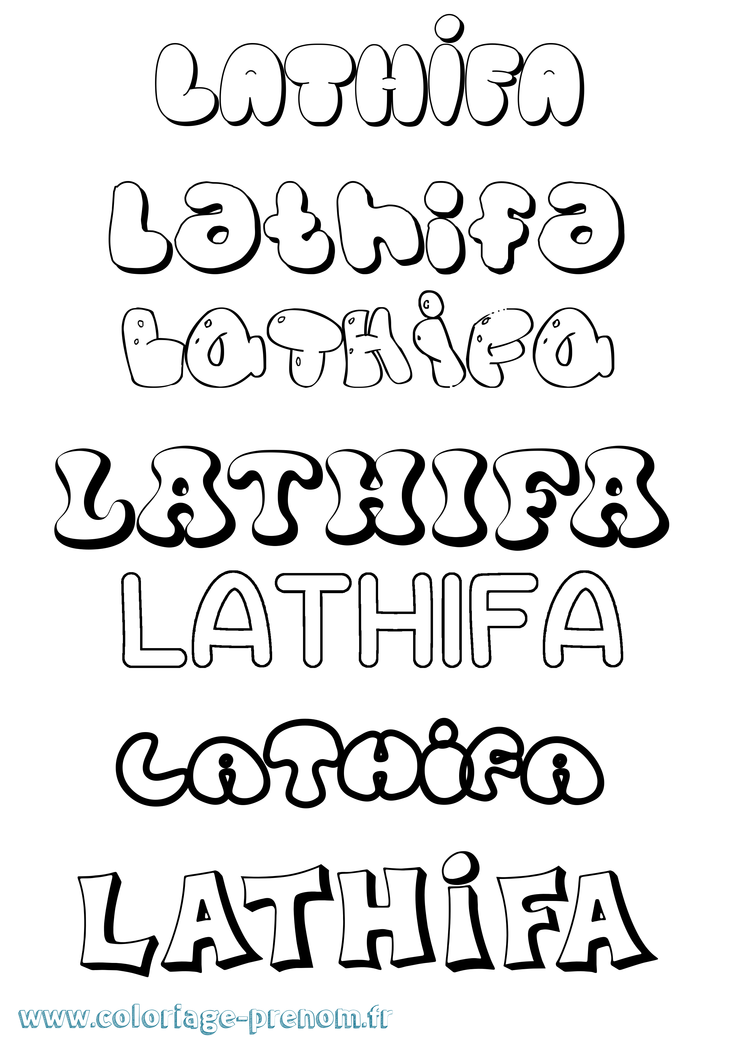 Coloriage prénom Lathifa Bubble