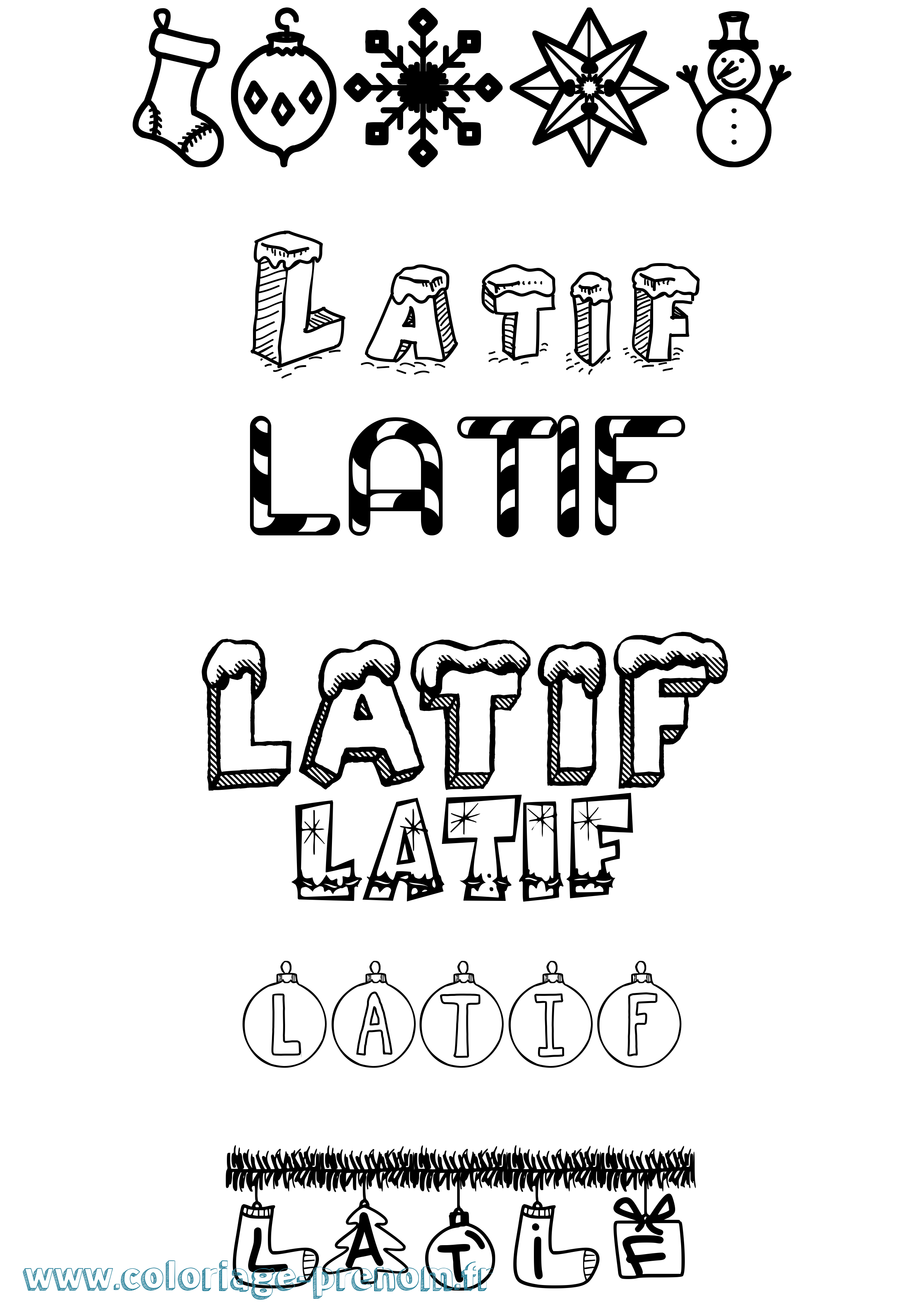 Coloriage Latif Noël Coloriage prénom Latif Noël